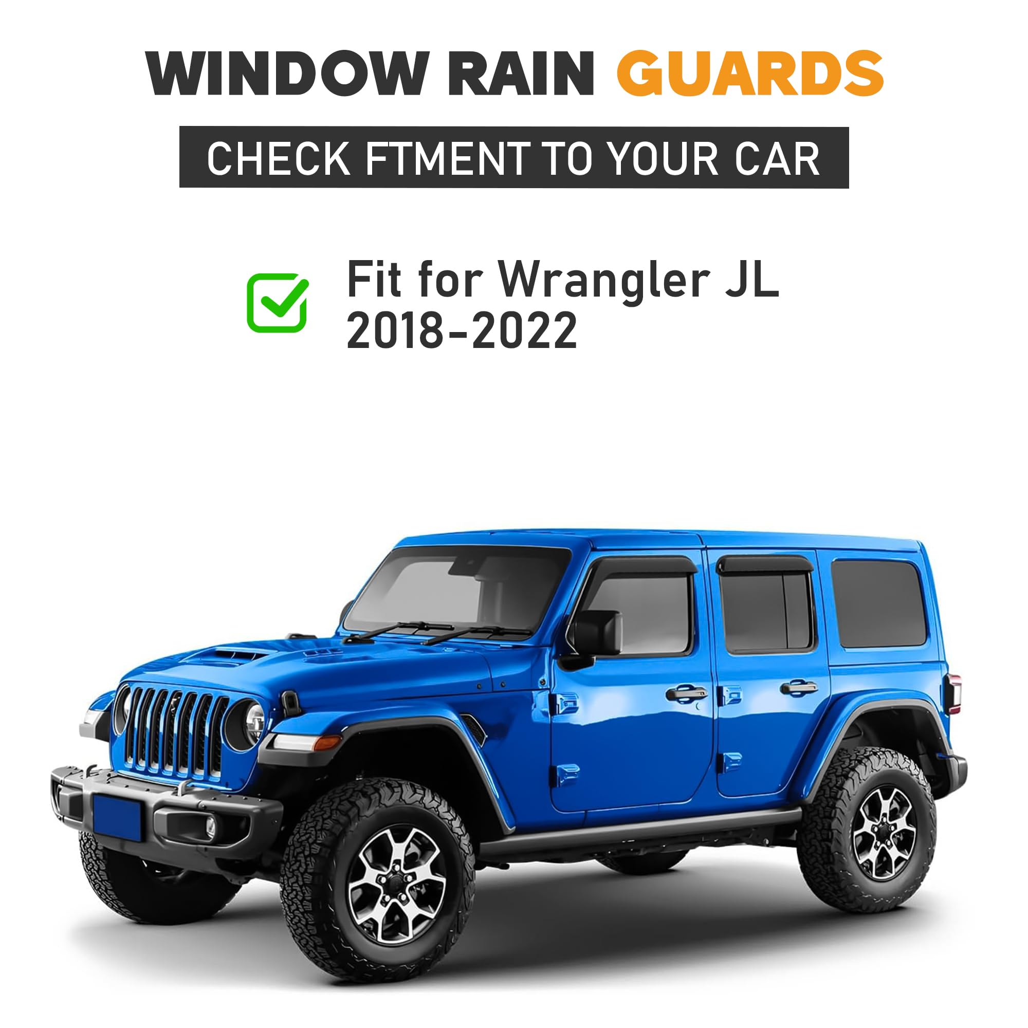 Hope You Ready Shatterproof Tape-On Window Rain Guards Fit For 2018-2022 Jeep Wrangler Jl, Extra Durable Window Deflectors, Vent