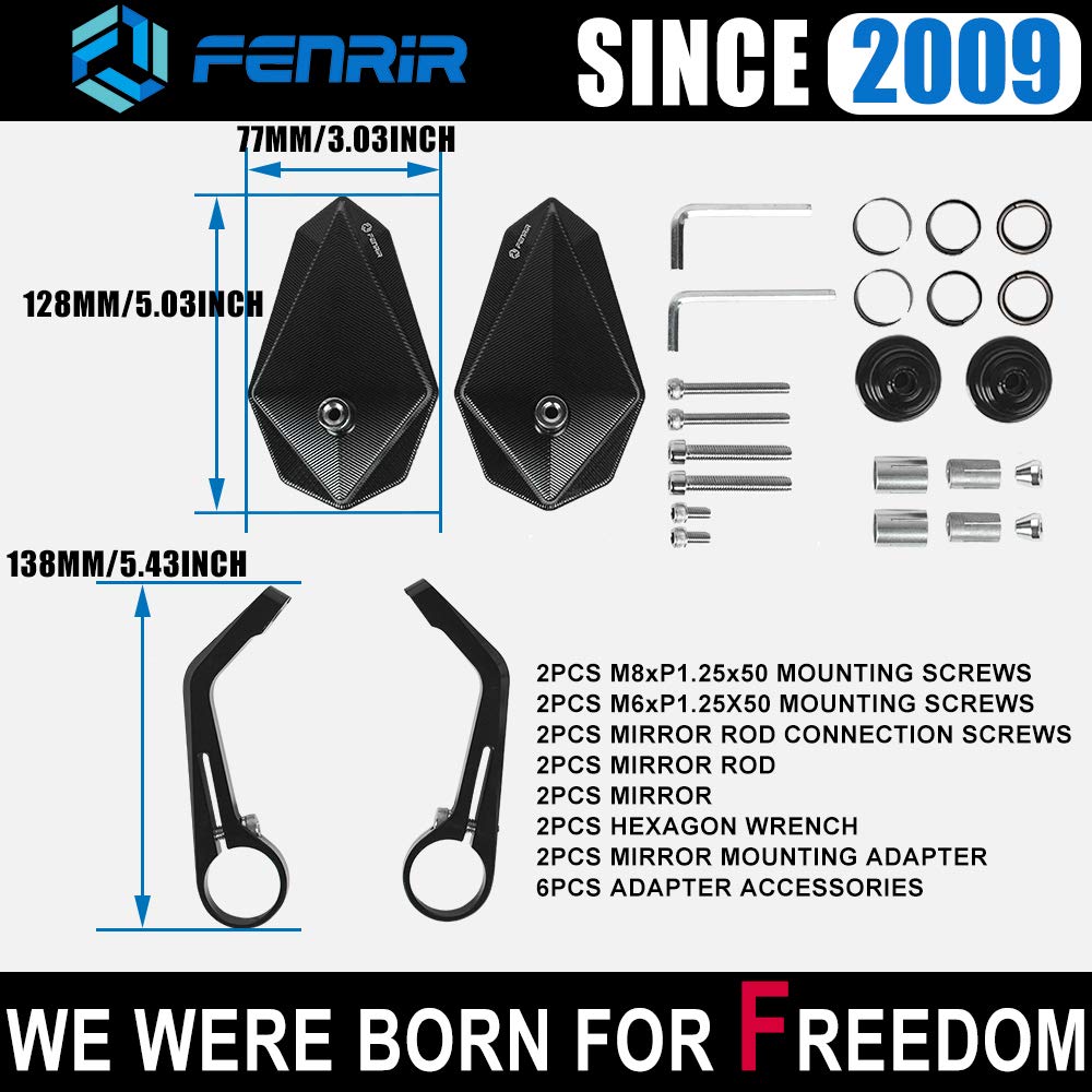 Fenrir Cnc Aluminum Alloy Cafe Racer Black Motorcycle Bar End Mirrors Side 22Mm 7/8' Inch Handlebar Mirror Universal Rear View For M8/M6 Standard Super Sport Naked Street Bike Cruiser Scooter Minimoto