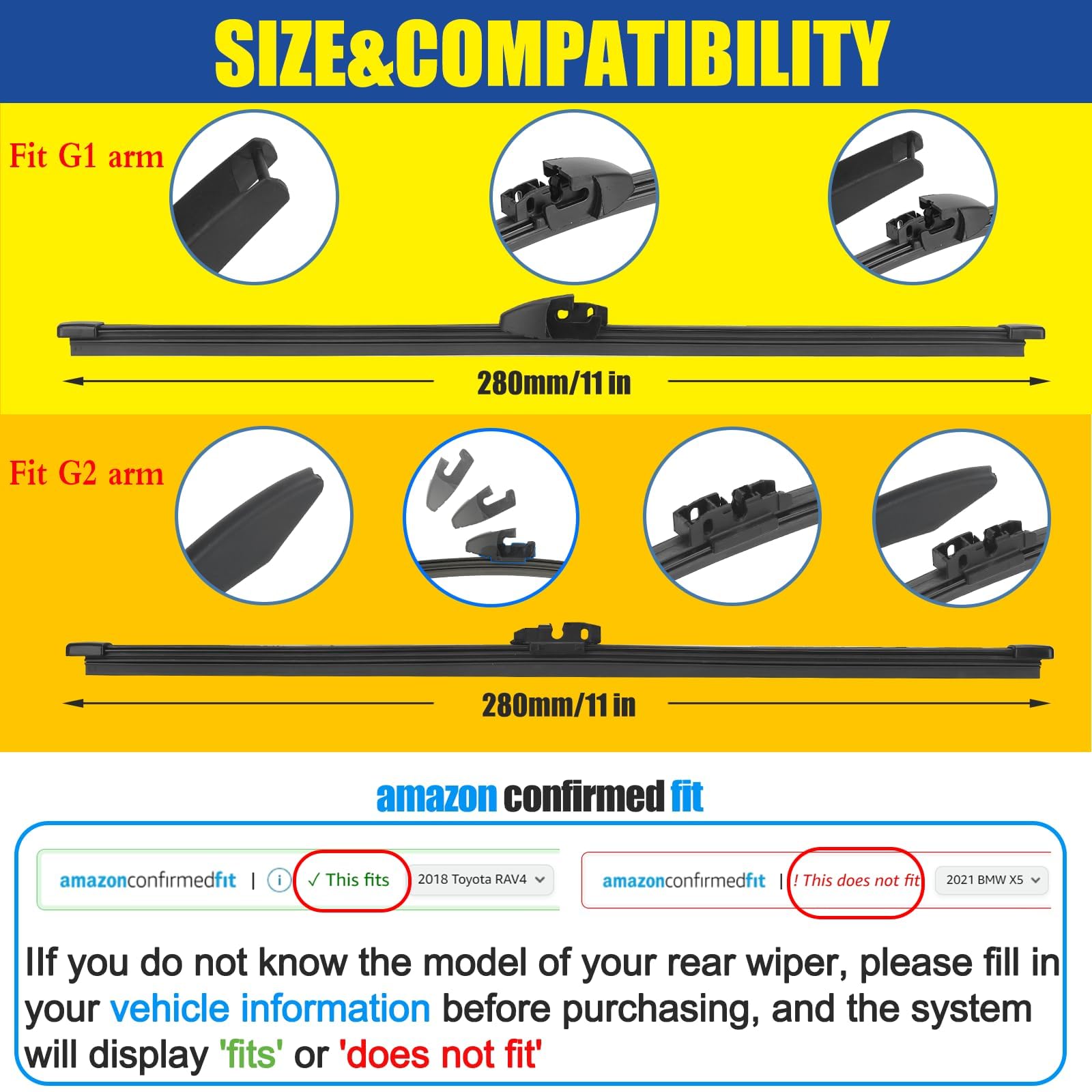 Gspscn 11'' Rear Wiper Blade,Replacement Back Windshield Wiper For Lincoln Nautilus 23-19 ,Corsair 23-20, Mkc 19-15,Mkx 18-16,Na