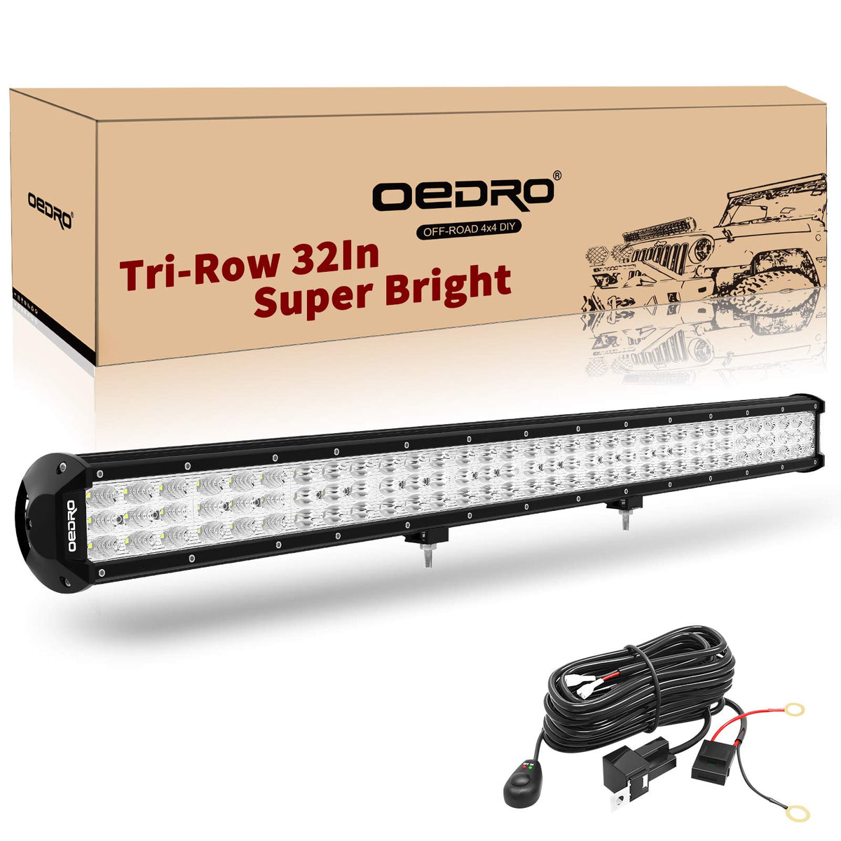 Oedro Led Light Bar 31Inch 697W Tri-Row Spot Flood Combo Led Work Light With Wiring Harness, Off Road Driving Fog Lamp Fit For T