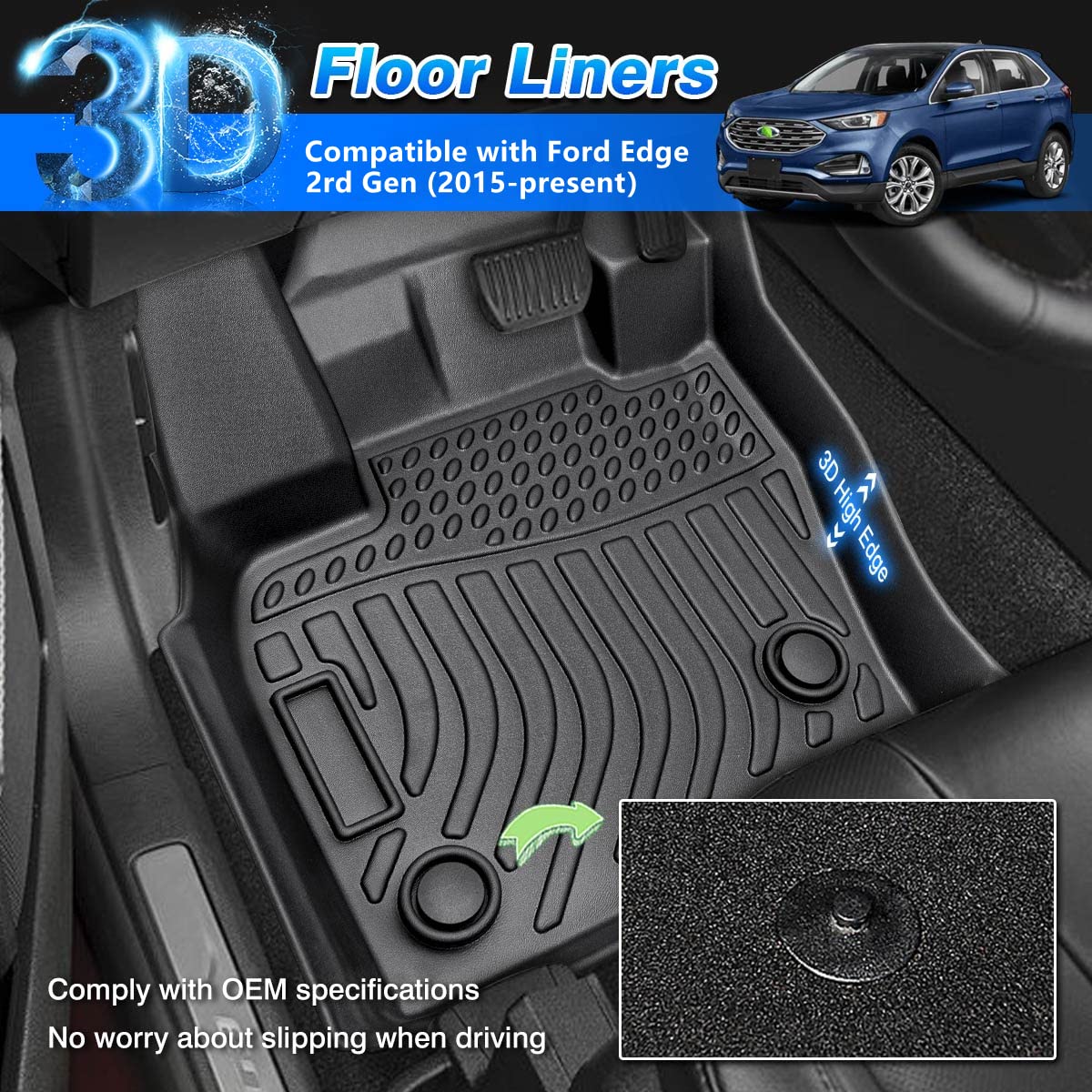 Cartist Custom Fit For Floor Mats Ford Edge 2015-2024 & Ford Edge St 2019-2024 & Lincoln Nautilus 2019-2024 All Weather Floor Li