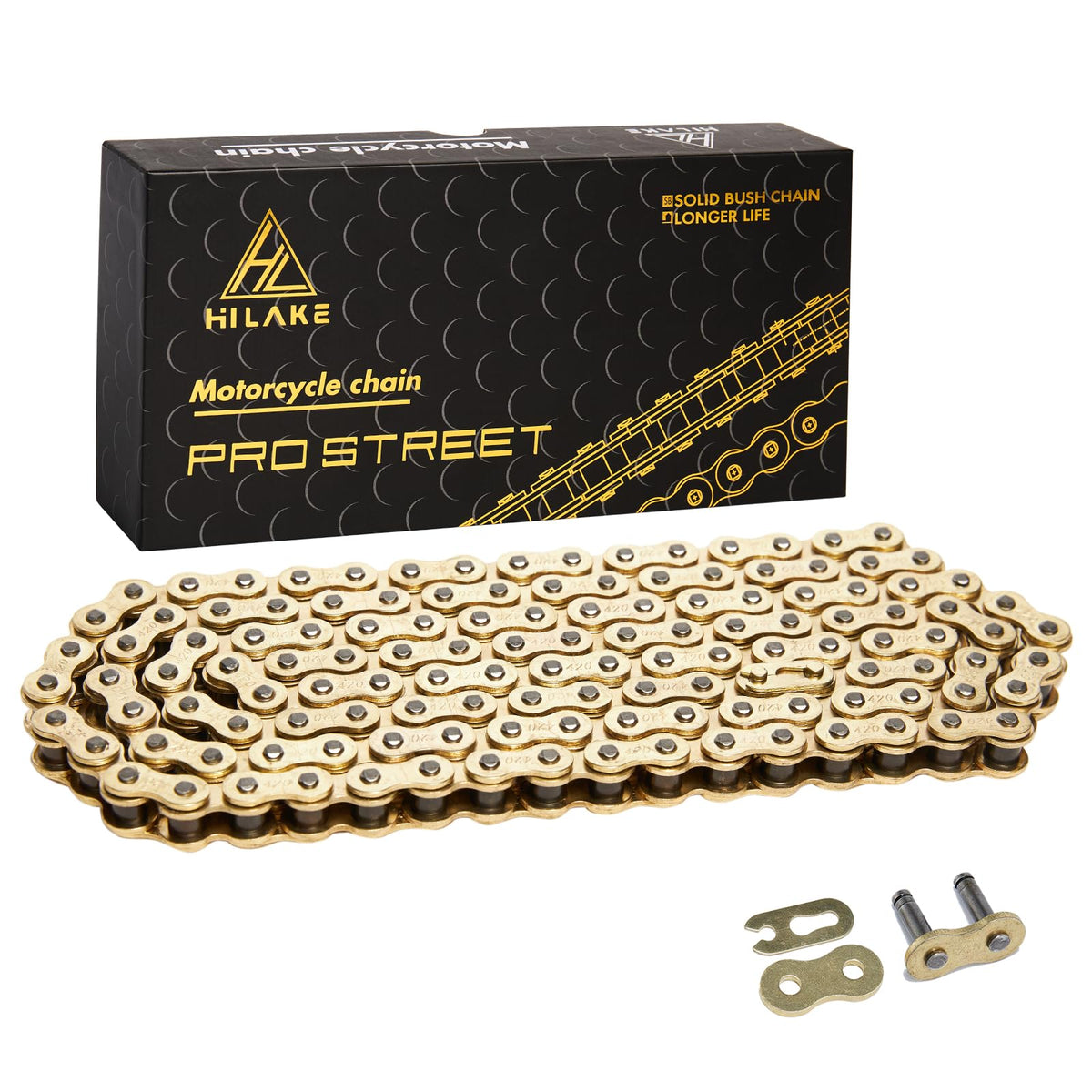 HILAKE 420H Motorcycle Chain 132 Links Non O-Ring with Connecting Master Link Heavy Duty Drive Chain for Motorcycle Bicycle Go K