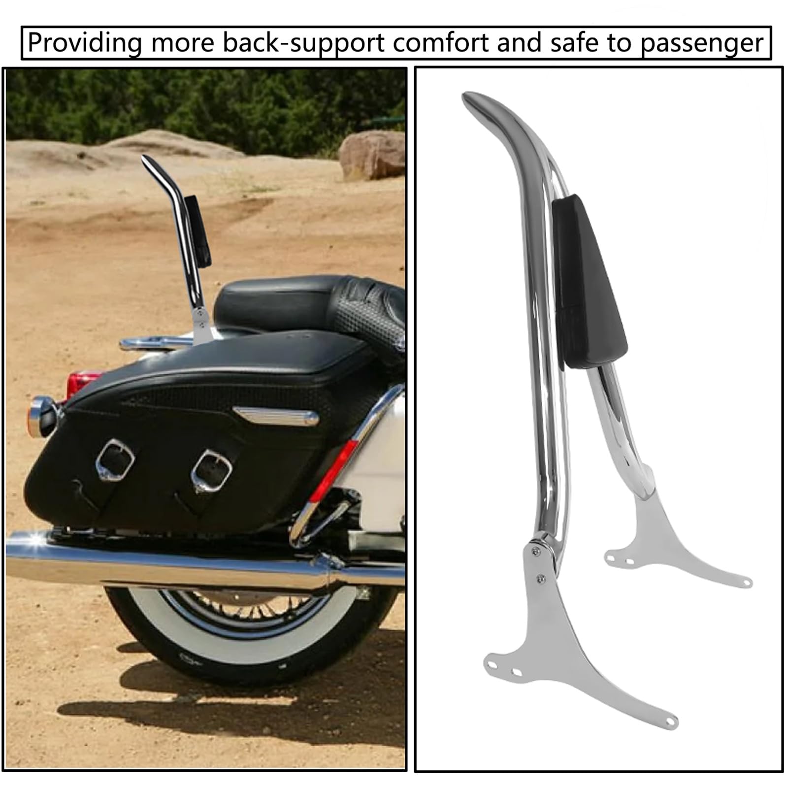 DreDoggMoto Motorcycle Backrest Sissy Bar Pad for Harley Touring 1997-2008, Chrome Finish