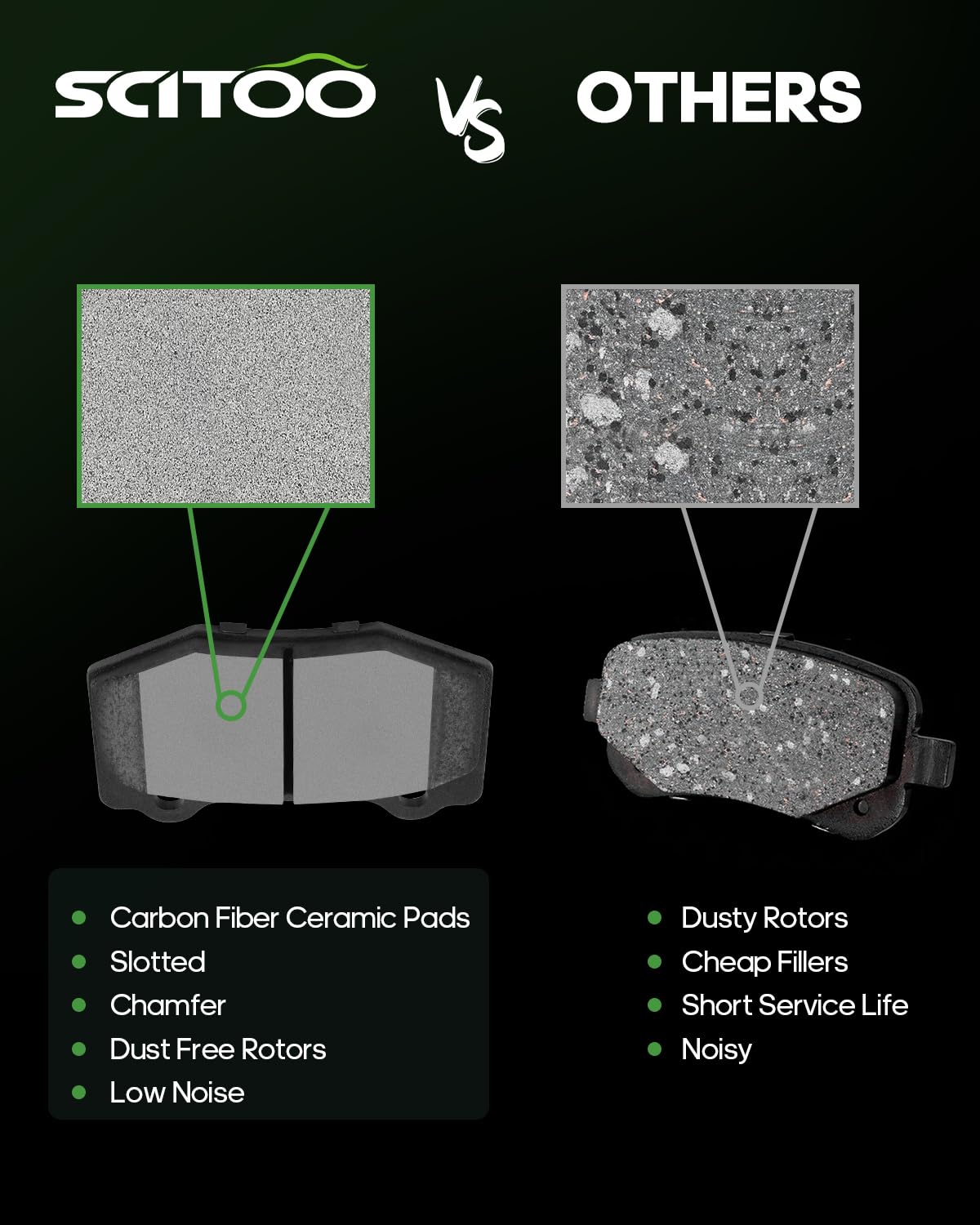 Scitoo D1405 D1718 Front Metal & Rear Ceramic Brake Pads Sets W/Hardware Replacement For Cadillac For Ats 2016-2019,For Chevrole