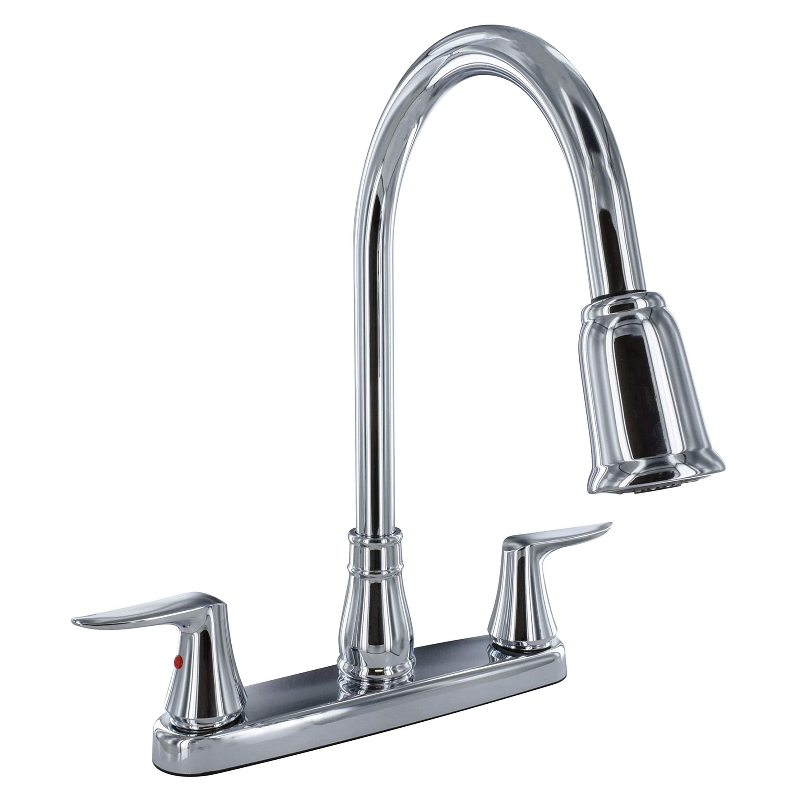 Valterra Pf221306 Faucet 8'' Deck Chrome Hi-Arc Spout Pull-Down 2-Handle, Silver