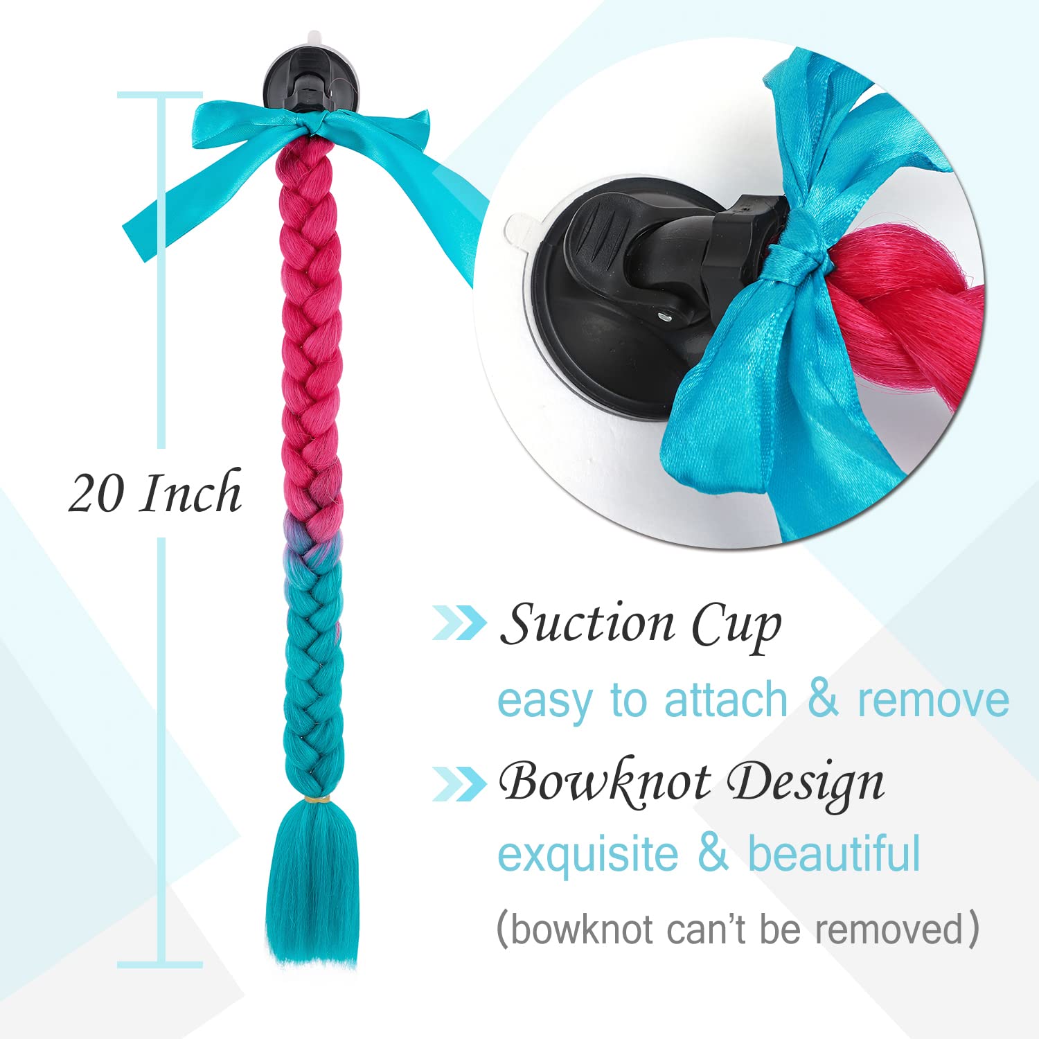 SEGO 2 Pcs Helmet Pigtail Braids with Detachable Suction Cup with Bowknot Ponytails Hair for Women/Men 20 Inch 2 PCS/Pack (Helme