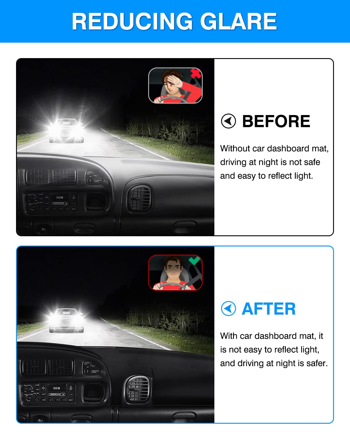 Autorder Dashboard Cover Mat For Dodge Ram 1500 2500 3500 1998-2001 Accessories Dash Cover Flannel Dash Mat Sunshade Glare Uv Ra