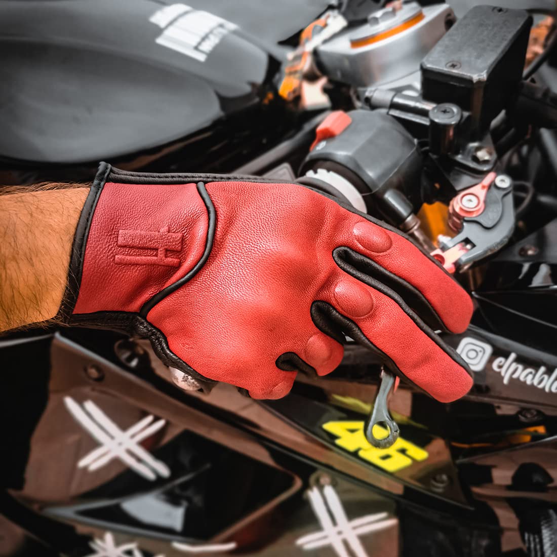 Harssidanzar Motorcycle Gloves For Men,Leather Touch Screen Riding Driving Gloves Gm028Us,Oxblood/Black,Size, L