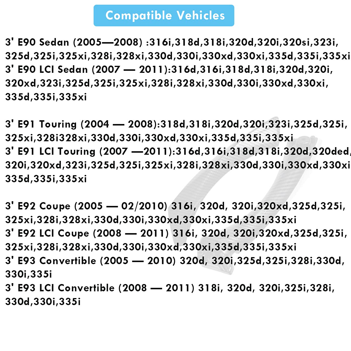 Moonlinks Compatible with BMW 3 Series E90 E91 E92 E93 Carbon Fiber Door Handle,Right Front/Rear Passenger Side Door Handle Cove