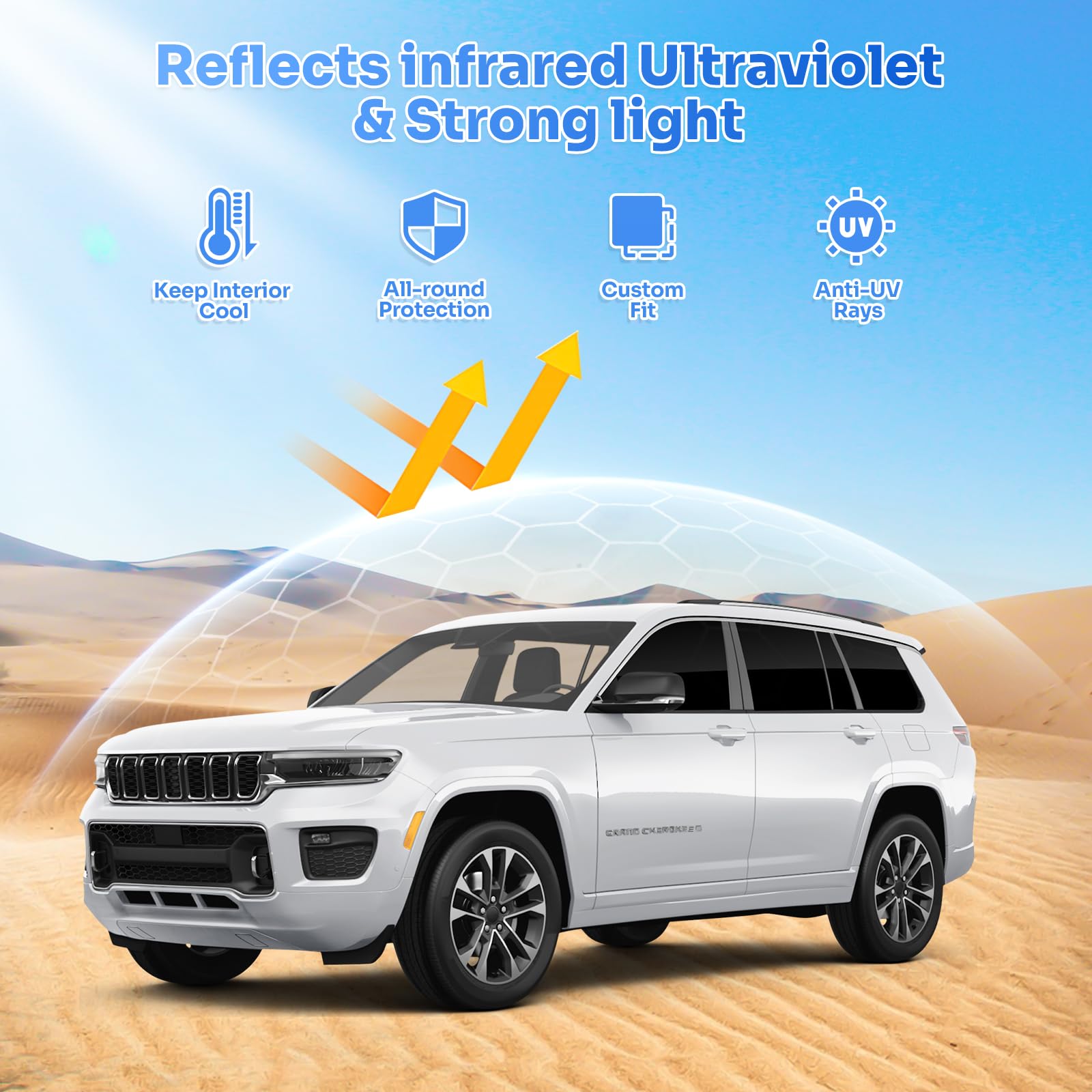 Canvcle Sunshades For 2021-2025 Jeep Grand Cherokee L Accessories Sun Shade Side Rear Window Shade Cover Sun Visor Shield Privac