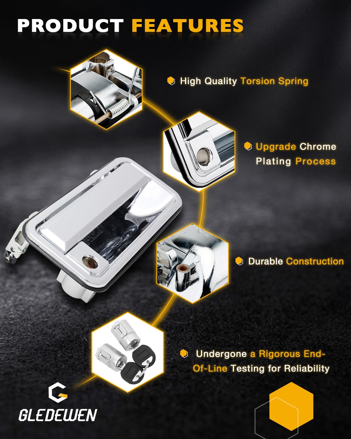 Chrome Exterior Door Handles, W/ Lock Cylinders & Keys, Compatible With 1988-2001 Chevy K1500 K2500 K3500 C1500 C2500 C3500, Gmc