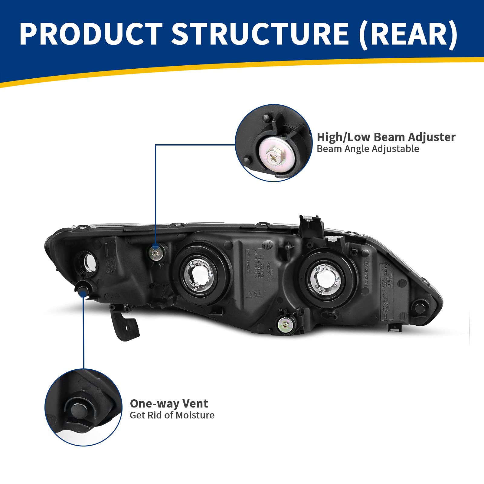 Autosaver88 Led Drl Headlights Assembly Compatible With 2006-2011 Civic Sedan 4-Door Headlamp Replacement Pair With Daytime Running Light Black Housing Clear Reflector