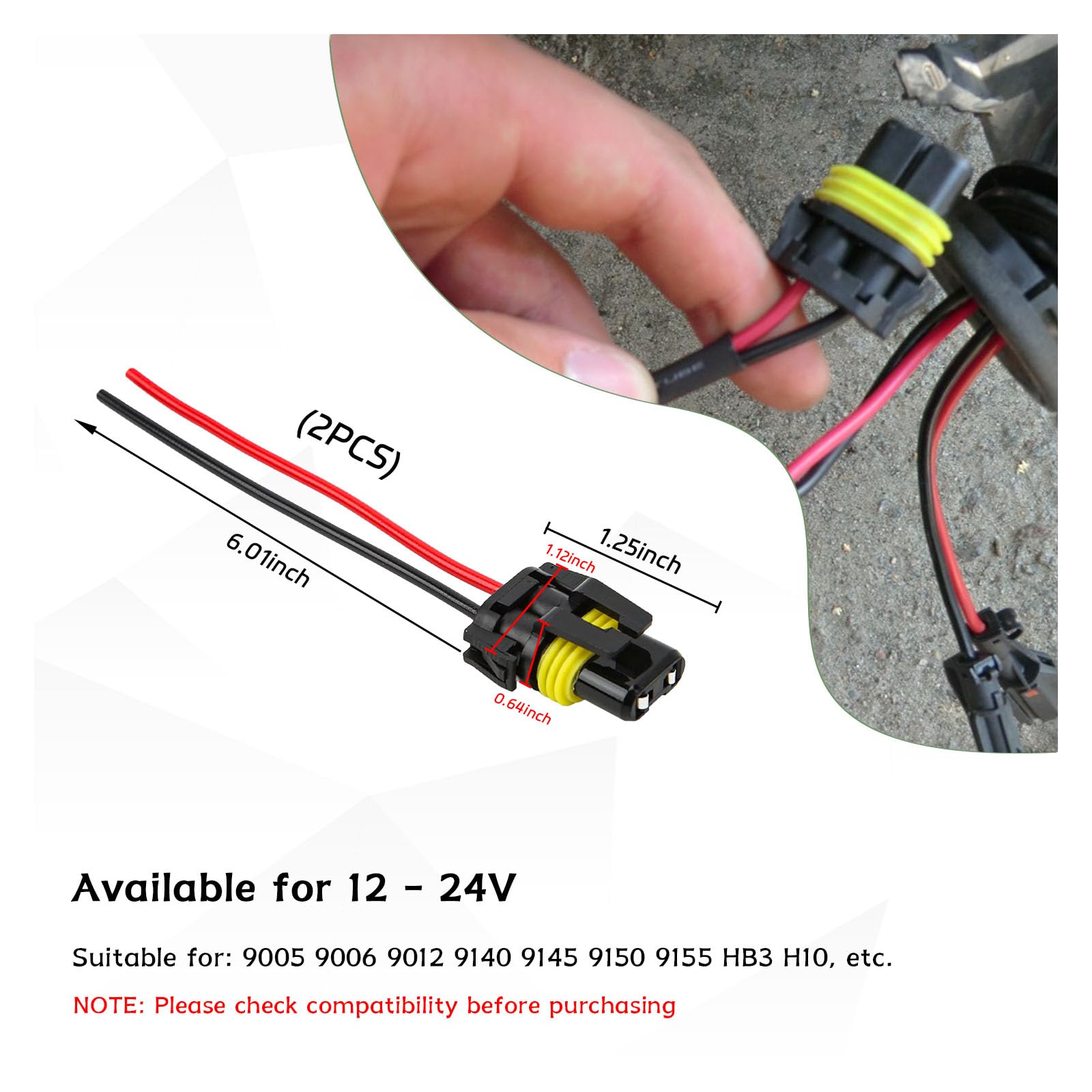 Suvnie 2 Pcs 9005 9006 9012 Hb3 Hb4 Female Adapter Wiring Harness Sockets Wire, Car Lampholder Wire For Headlights And Fog Lights, Headlamp Fog Light Harness Connector Replacement