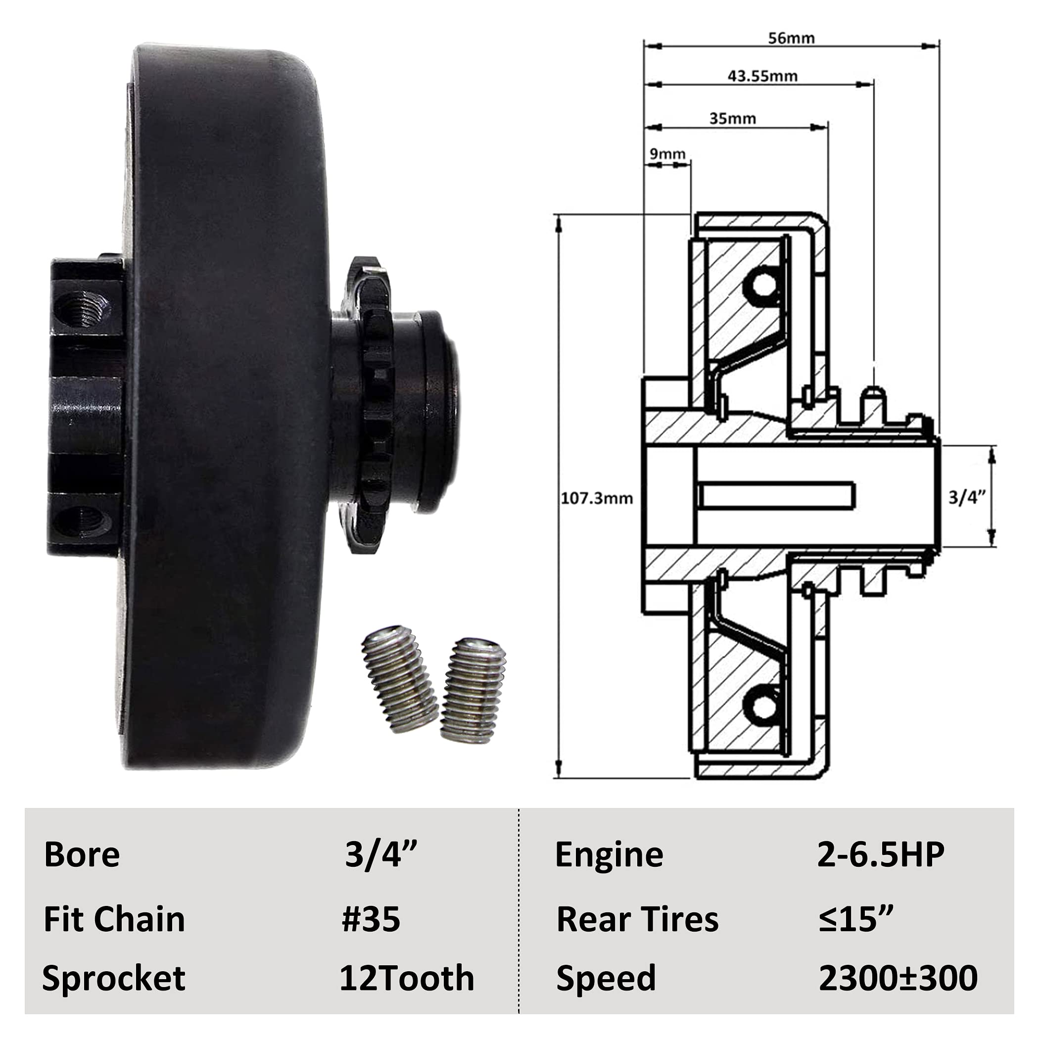 Fdj Go Kart/Mini Bike Clutch 3/4 Bore #35 Chain 12 Tooth