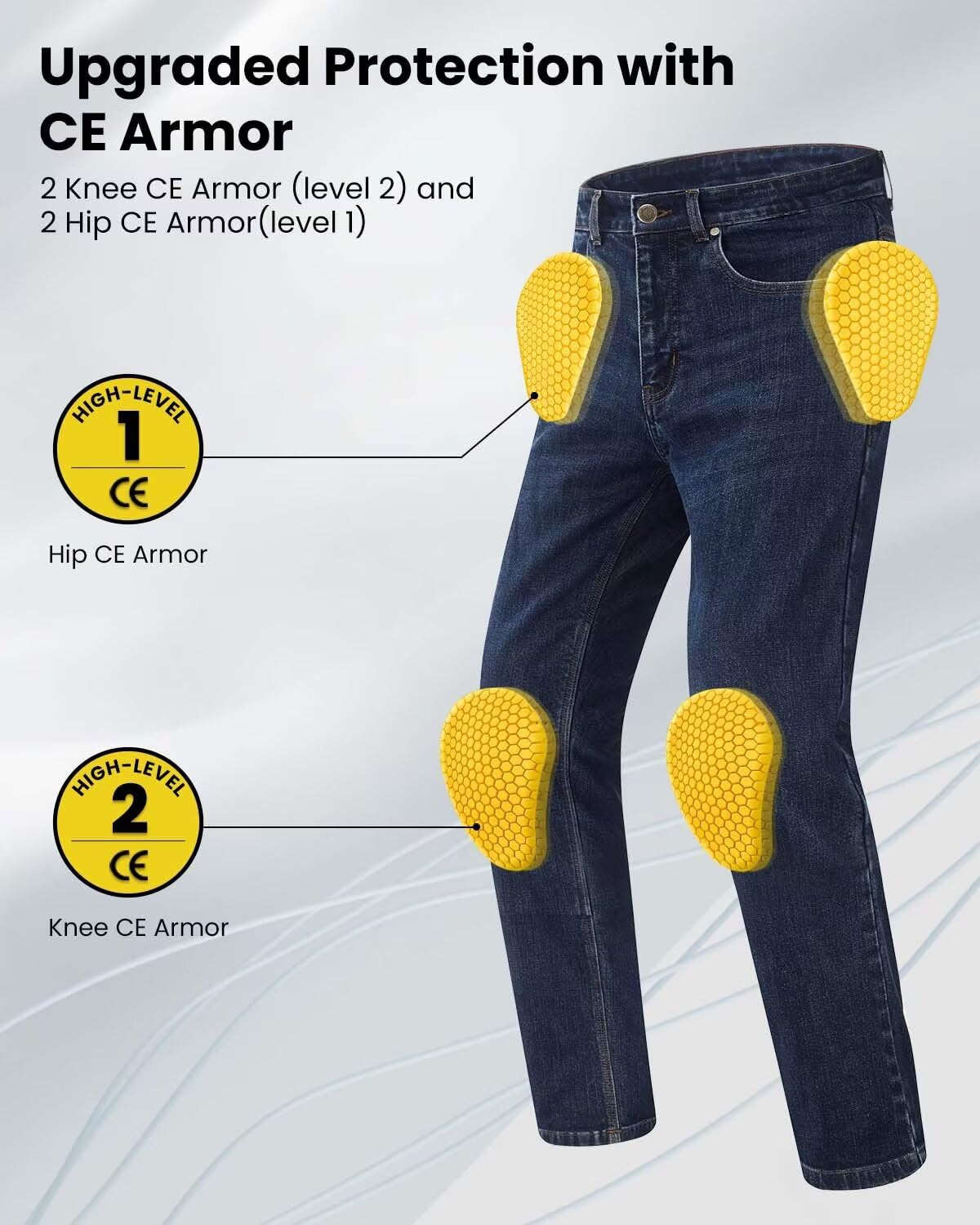 ILM Motorcycle Riding Pants for Men CE Armored Motorbike Jeans Adventure Touring Motocross All Season Model PJN1(Dark Blue)