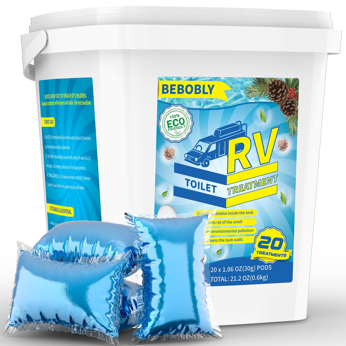 Bebobly Rv Toilet Treatment Drop Ins, Extra Strength Septic Tank Treatment & Cleaner, Waste Breakdown/Odor Control, Rv Black Tan