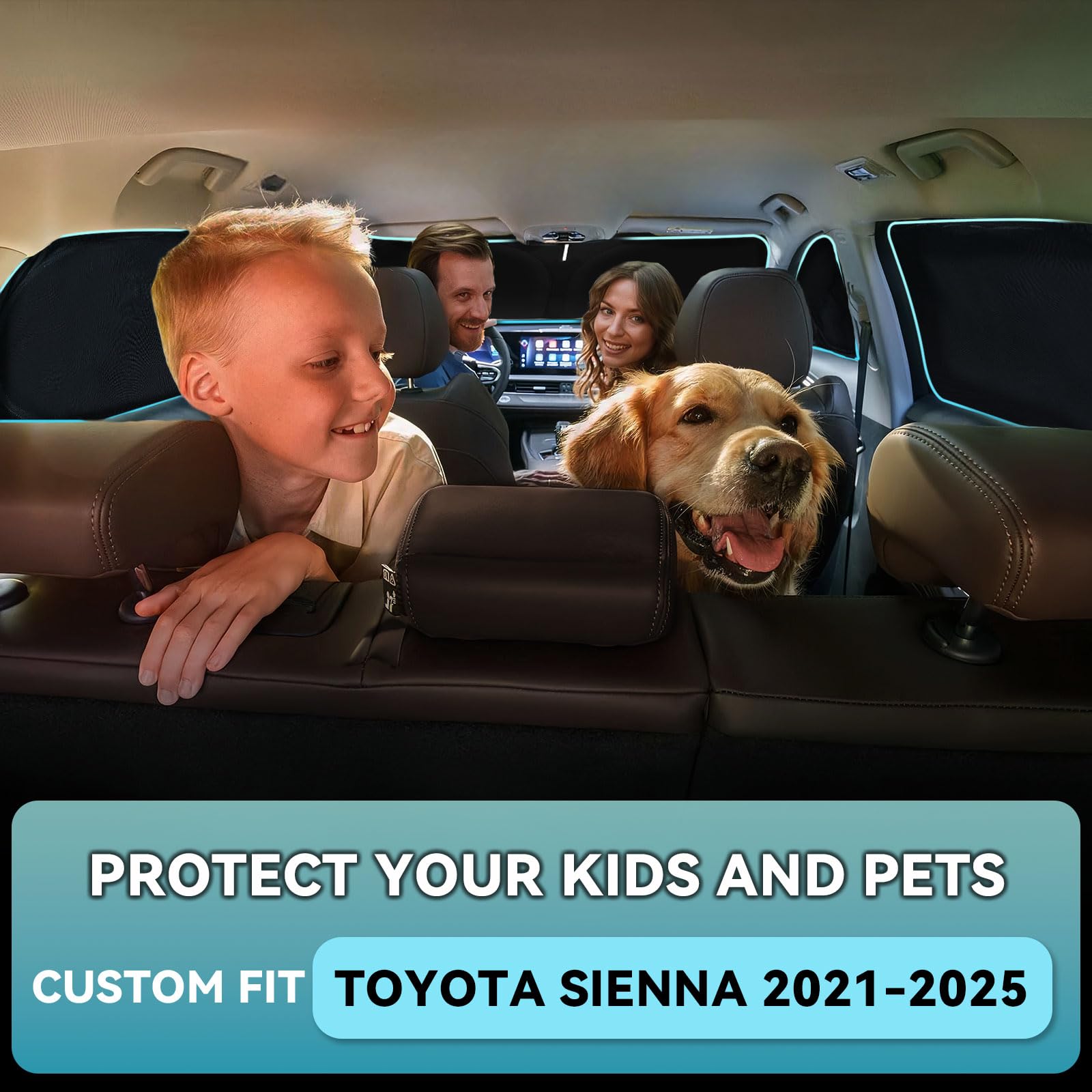 8 PCS Sun Shades for Toyota Sienna Windshield Sunshade, 2-Layer Full Window Shades for Sienna 2021-2025 Front Rear Side Window C