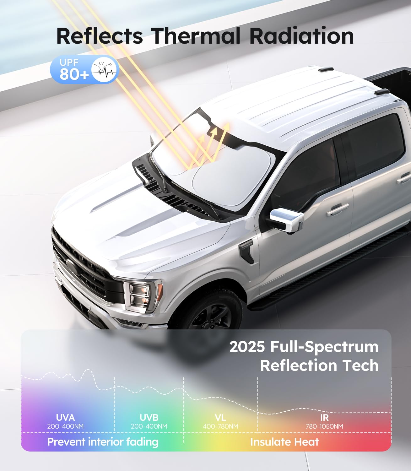 Wigoo For Ford F150/250/350/450 Windshield Sunshade [100% Sun Block, 4Th-Gen Cooling Tech] Foldable Heat Insulation Front Window