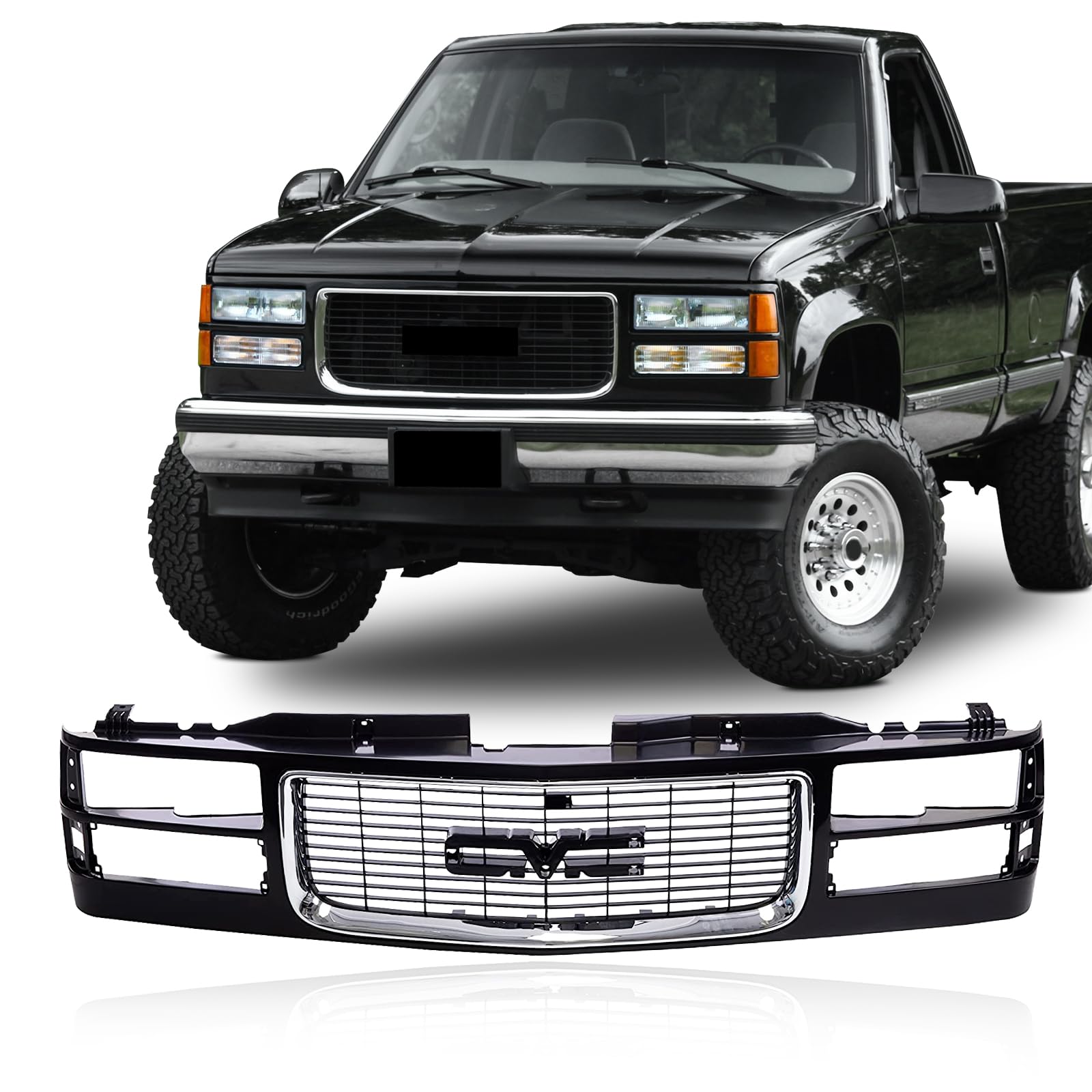 CarPartsDepot Front Grille Grill Chrome Opening Compatible With 1994-2000 GMC C/K 1500 2500 3500 Sierra Yukon GM1200392 12388709