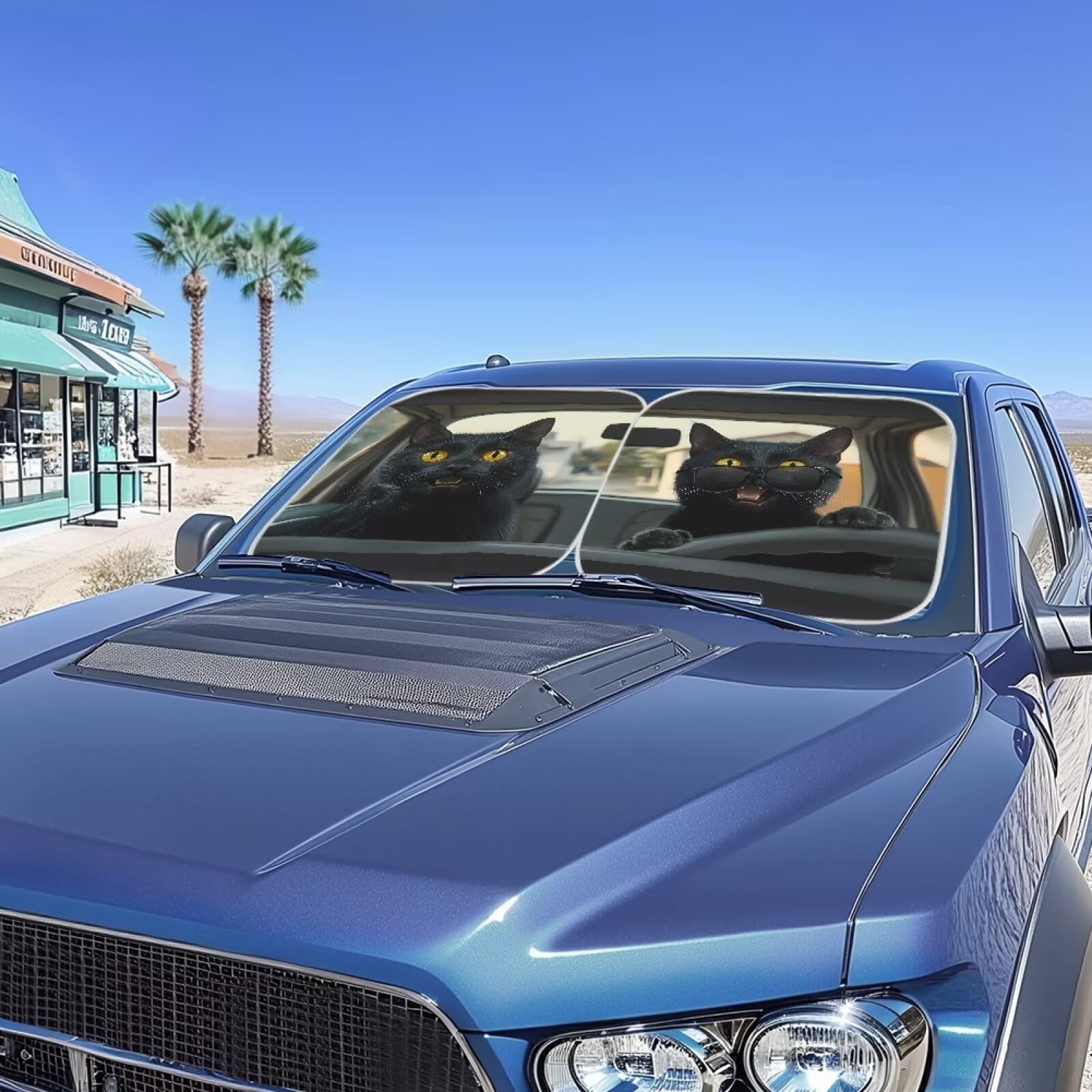 Renewold Novelty Black Cat Animal Driving Car Windshield Sun Shade Shield Portable Auto Sunshade Vehicles Sun Visor Fits For Mos