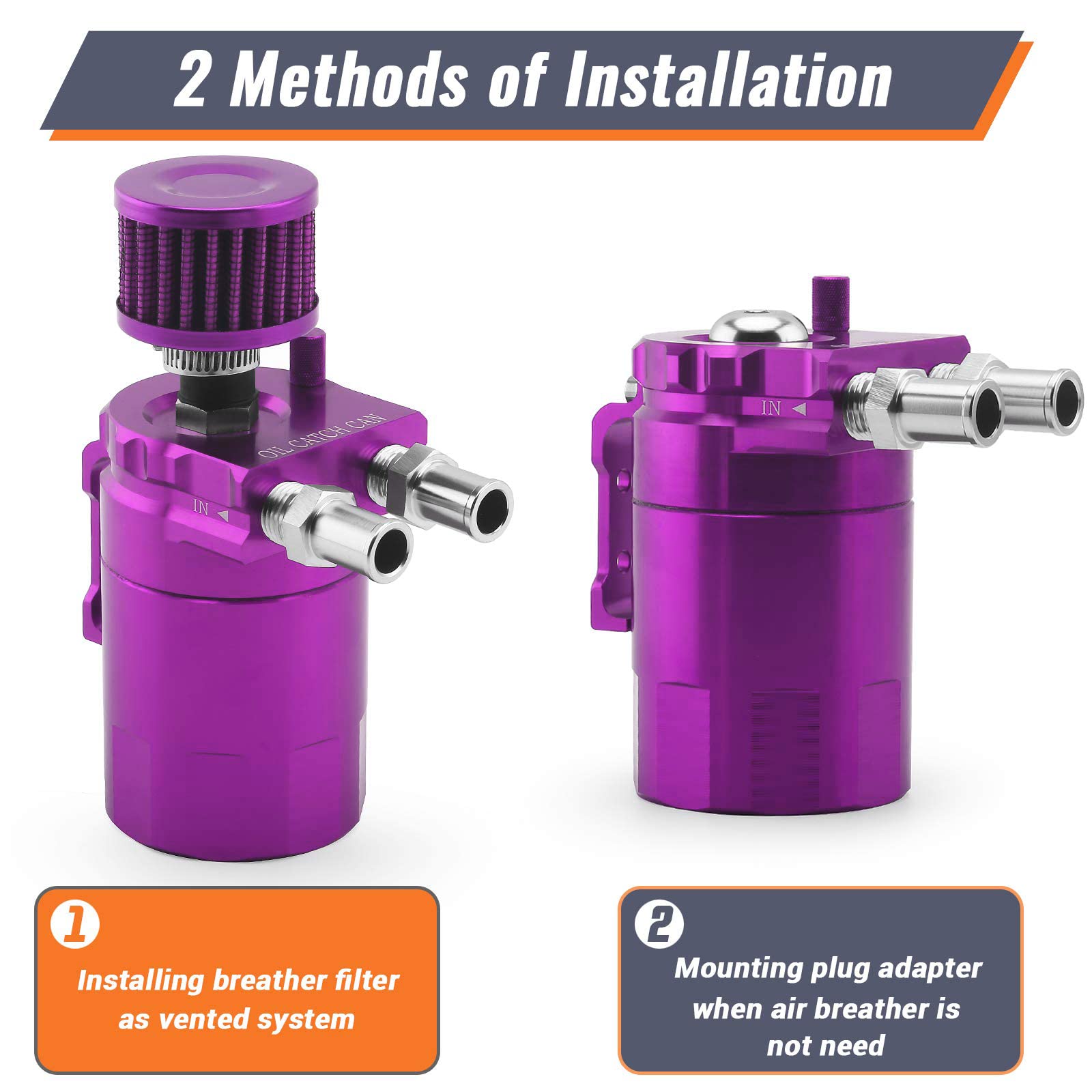 Muge Racing Universal Oil Catch Can Tank Kit Polish Baffled Reservoir With Breather Filter With 3/8'' Fuel Line, Aluminum, Purpl