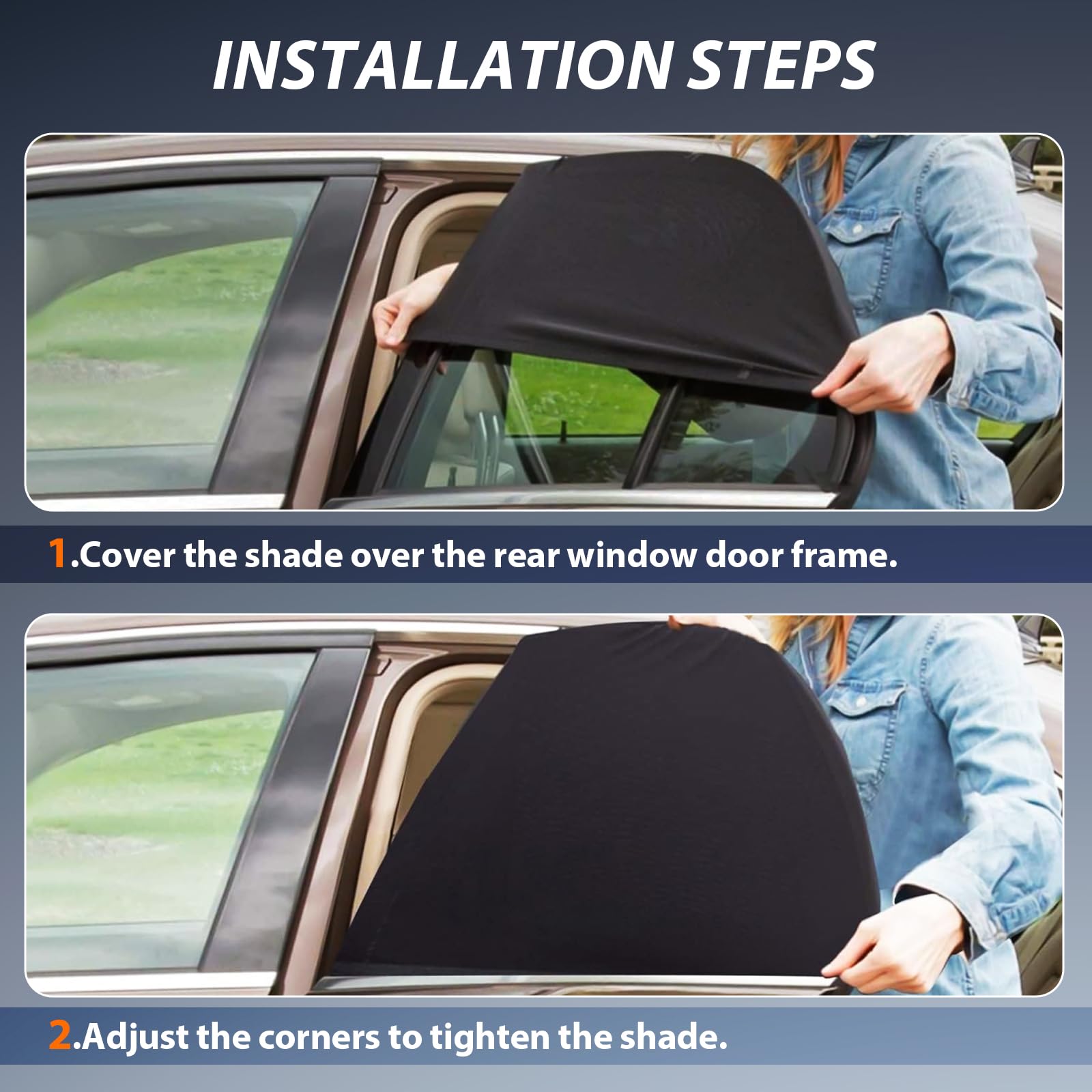 Pemotech Car Window Shades(2 Pack)-Certified Car Side Window Sun Shades, Uv Protection Breathable Spandex Baby Window Covers, Universal Fit Most (99%) Of Cars, Protect Privacy For Family (27.2'X39.8')