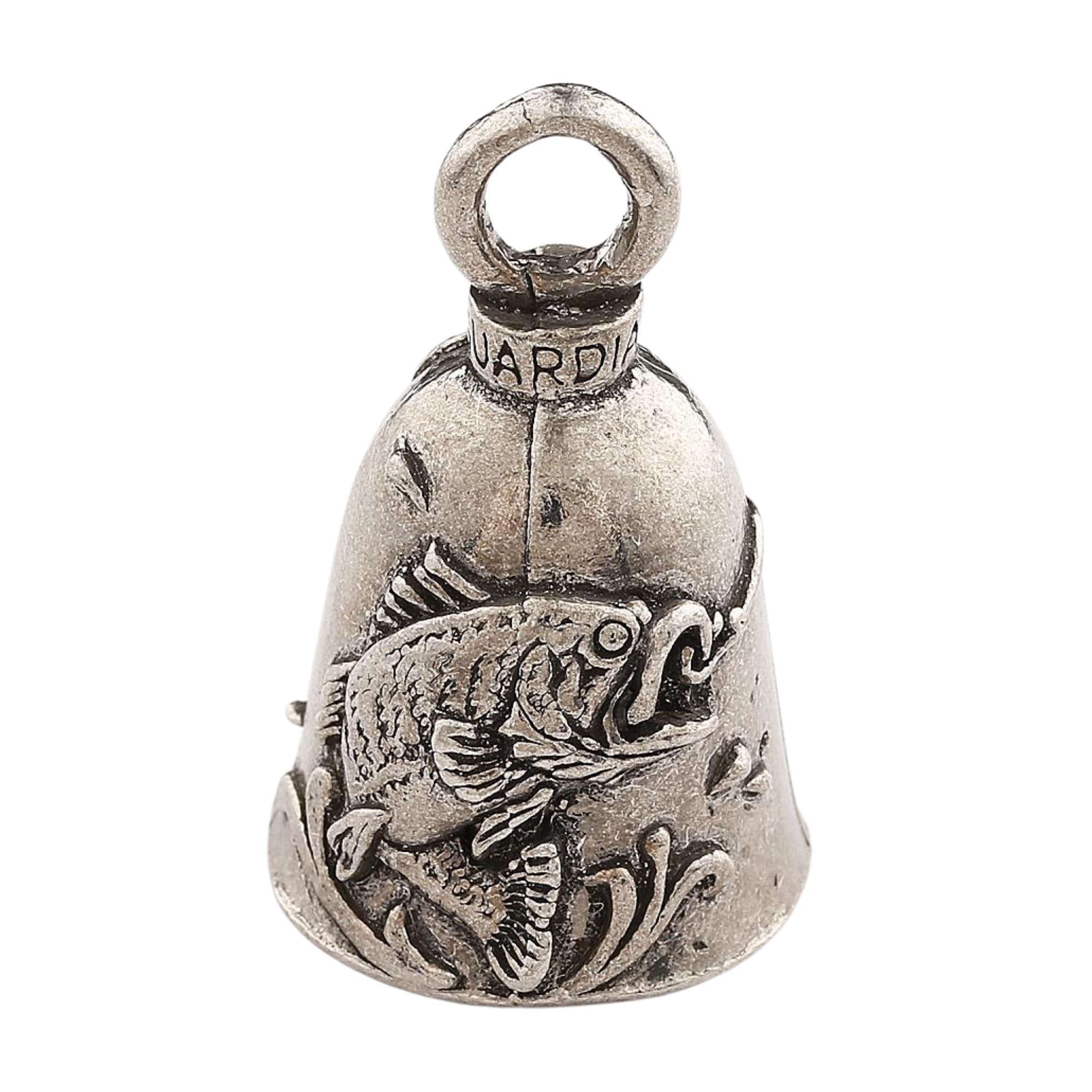 Guardian Bell Bass Fish Good Luck Bell W/Keyring & Black Velvet Gift Bag | Motorcycle Bell | Lead-Free Pewter | Good Luck Gift T
