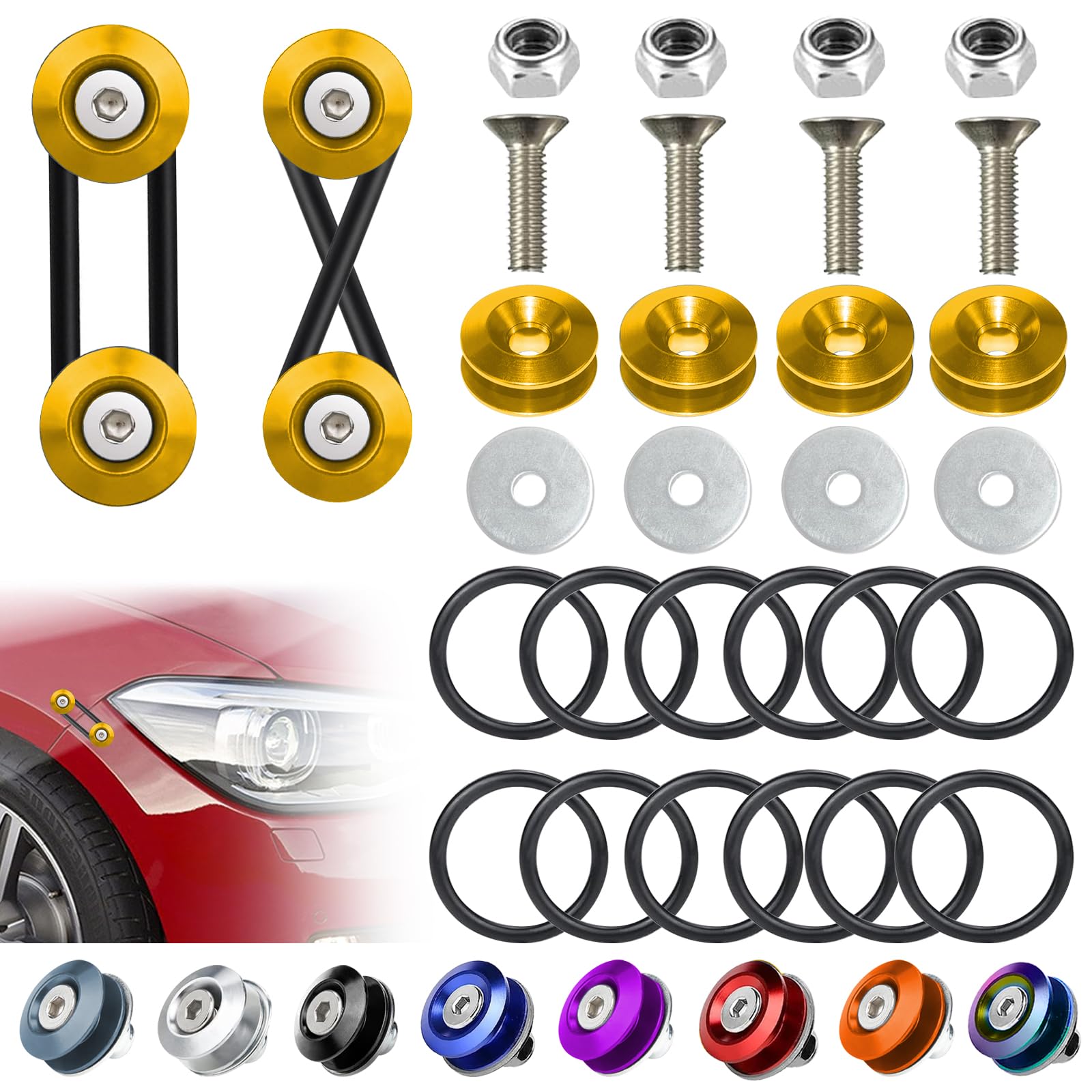 BFXM Universal Bumper Clips, Front Rear Bumper Quick Release Kit, Bumper Holders for Cars (4 Gold Bumper Quick Release Tabs and 