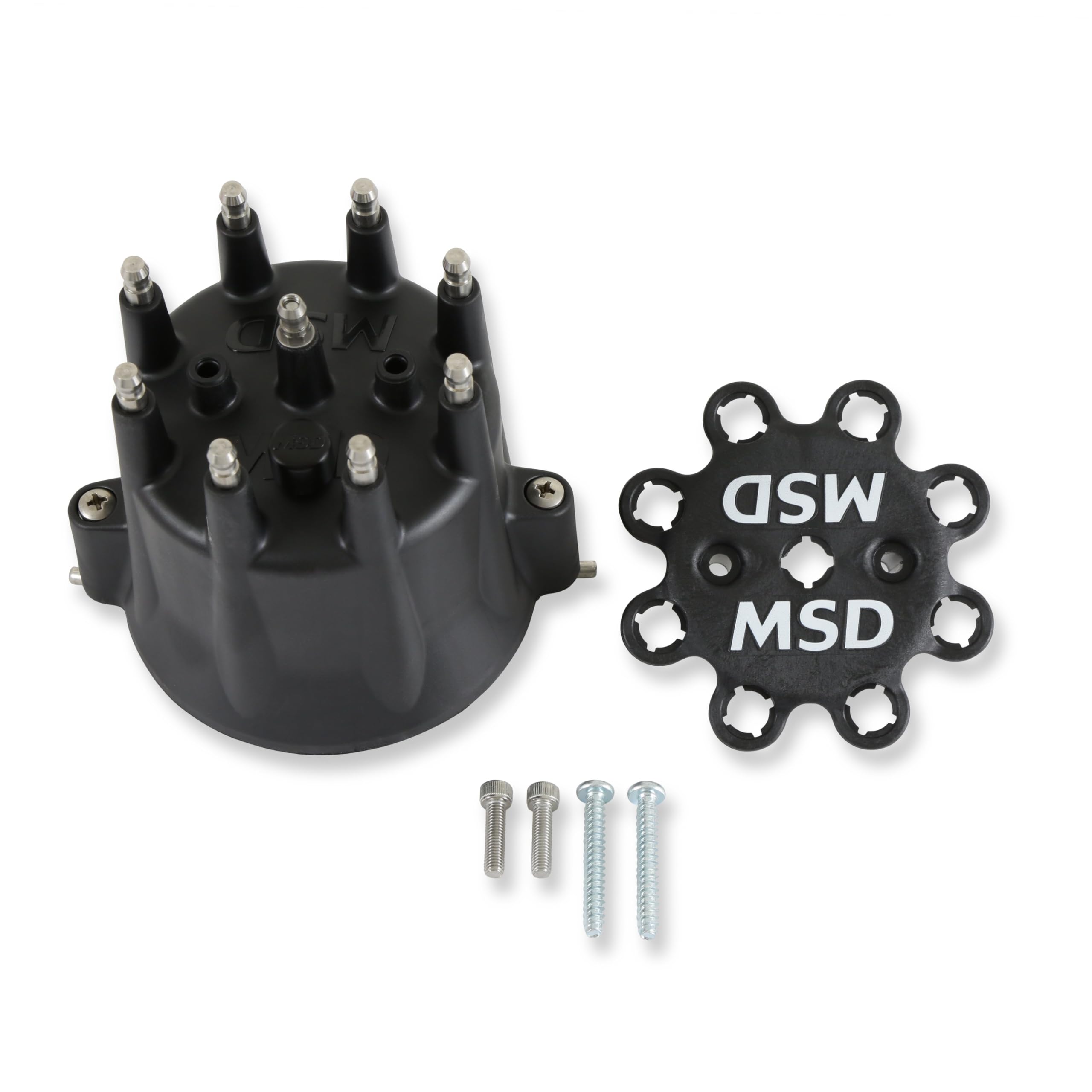 Msd 84333 Black, V8 Distributor Cap With Hei Terminals And Spark Plug Wire Retainer