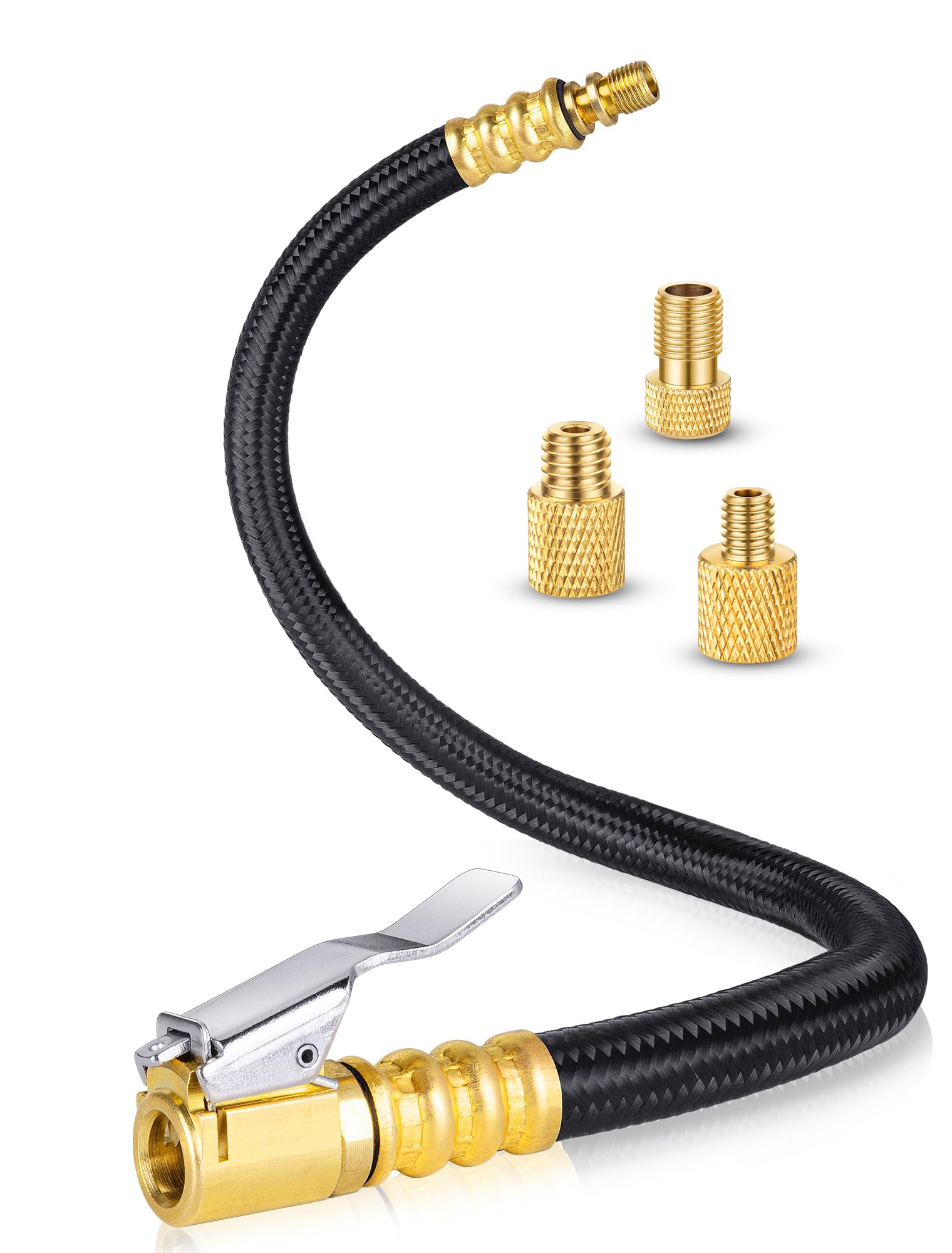 12'' Tire Inflator Extension Tube, Tire Pump Chuck Hose Adapter W/Presta Valve For Air Compressor Quick-Inflation, Clip On Air C