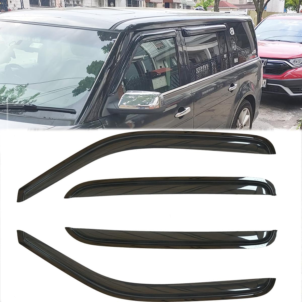 Deebior 4Pcs Original Shatterproof Rainproof Side Window Wind Deflectors Tape On Rain Guards Durable Vent Window Visors Compatib