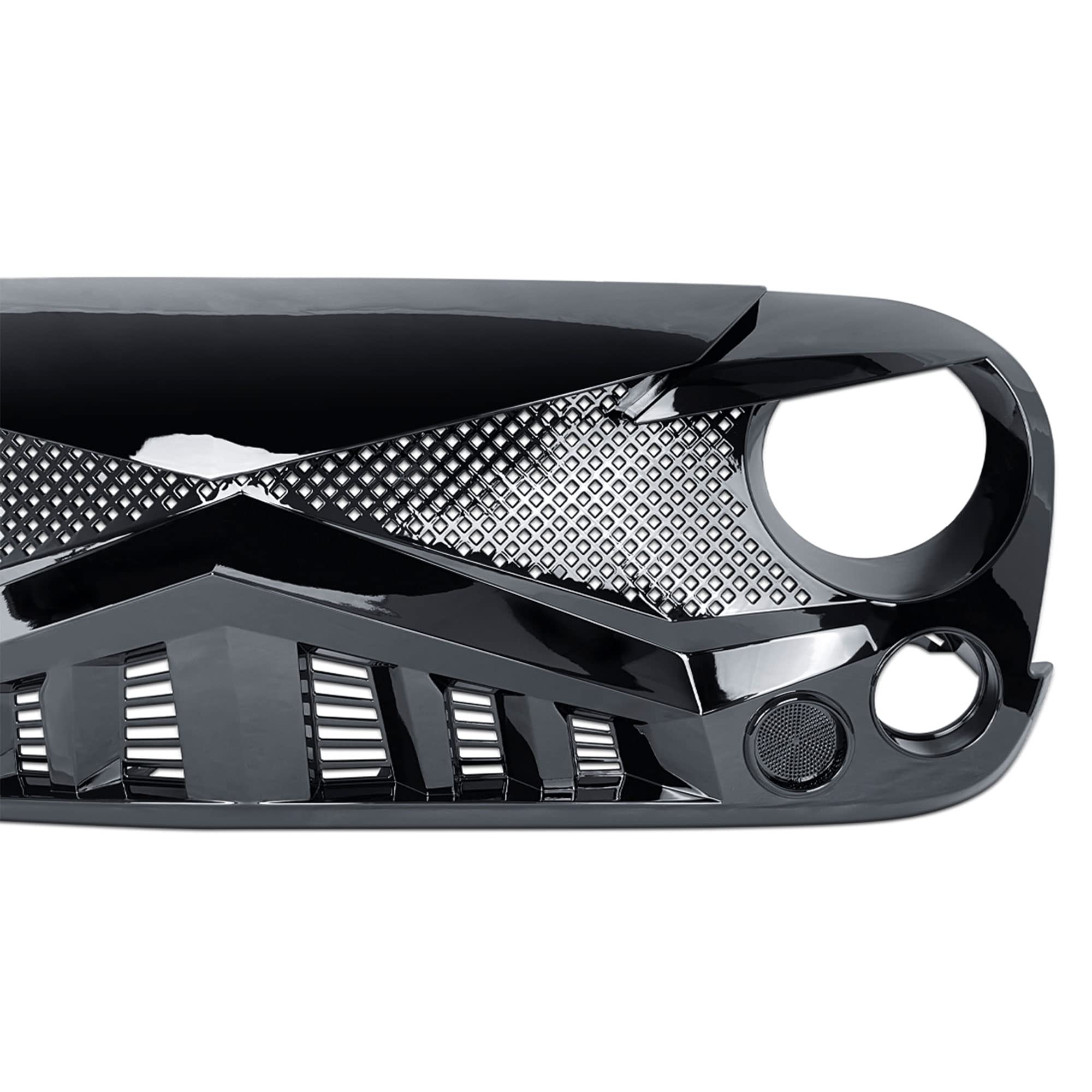 American Modified Hawke Easy Installation Aggressive Front Grille Cover For 2007 To 2018 Jeep Wrangler Jk, Glossy Black
