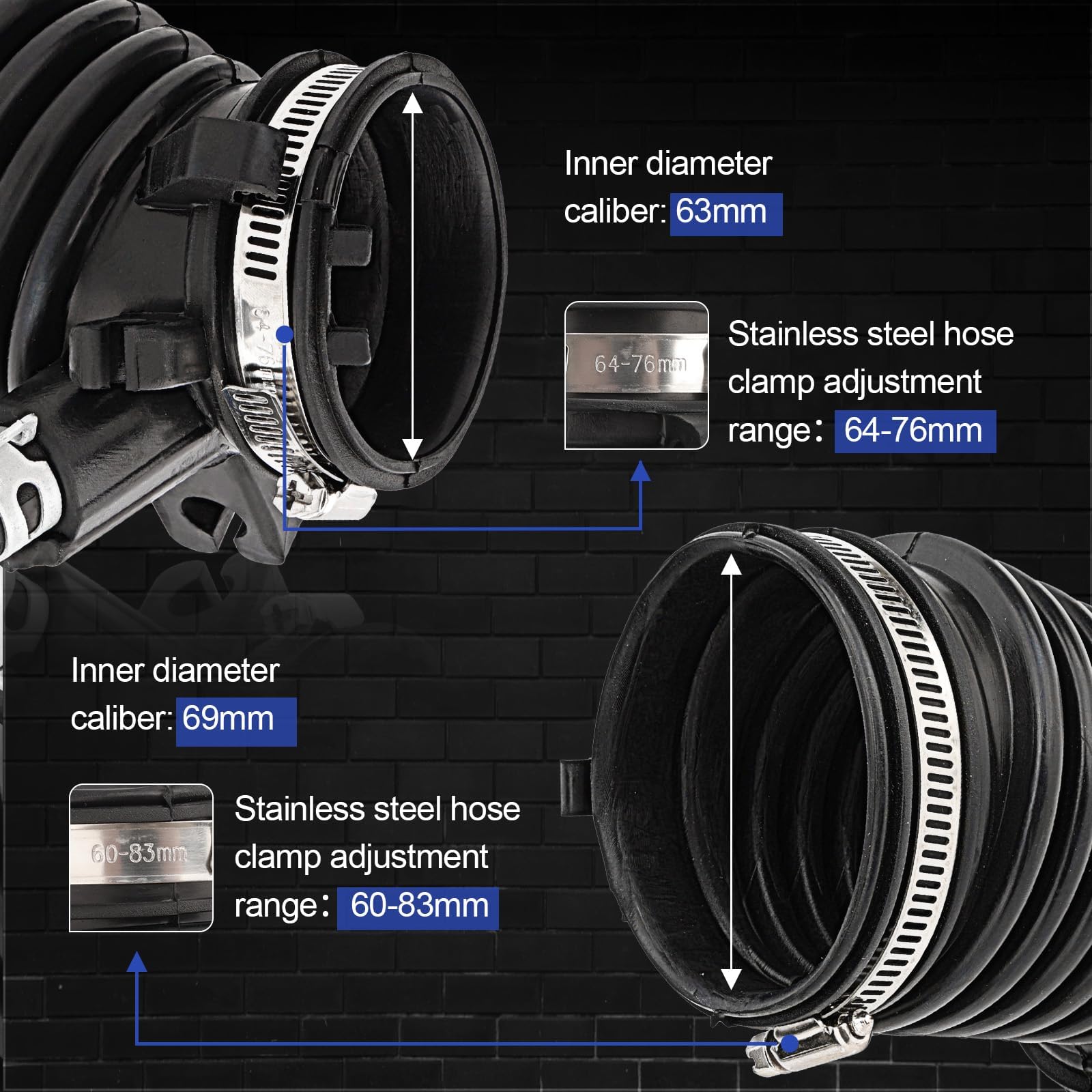 Air Cleaner Intake Hose Tube With Clamps For 2012-2015 Honda Civic 1.8L 2013-2015 Acura Ilx 2.0L (Oem# 17225-R1A-A01)