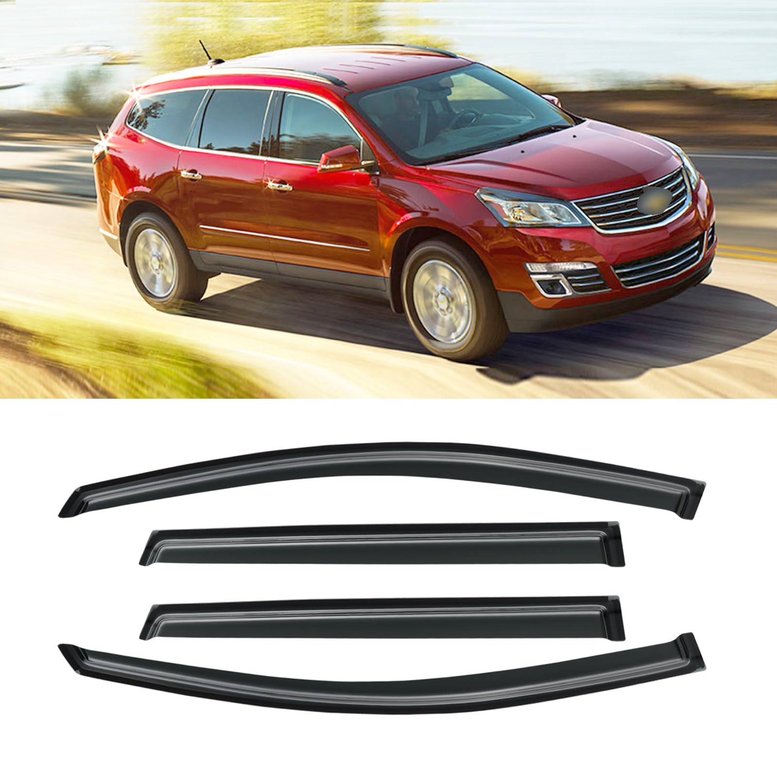 Cmvt Auto Window Visors For 2009-2017 (Chevy) Chevrolet Traverse, Rain Guards Shields Vent Shade Deflector Wind Dark Smoke 2010