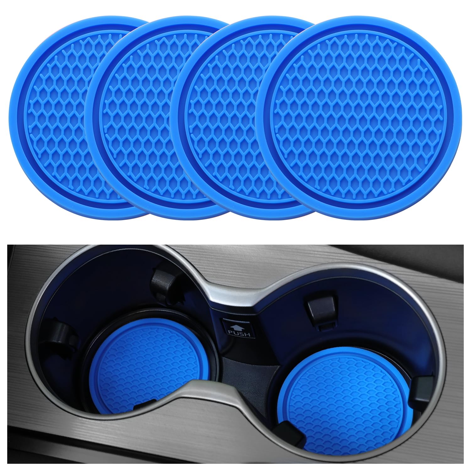Singaro Car Cup Coaster, 4Pcs Universal Non-Slip Cup Holders Embedded In Ornaments Coaster, Car Interior Accessories, Blue