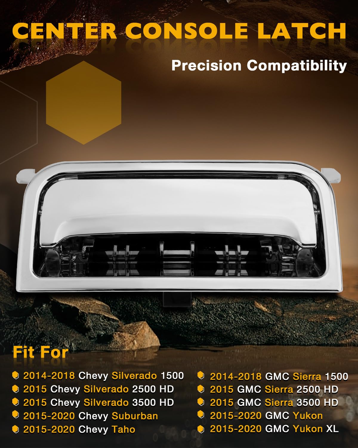 22861304 Center Console Latch, Compatible With 2014-2020 Chevy Silverado Suburban Tahoe, Gmc Yukon Sierra 1500 2500 3500, Chrome