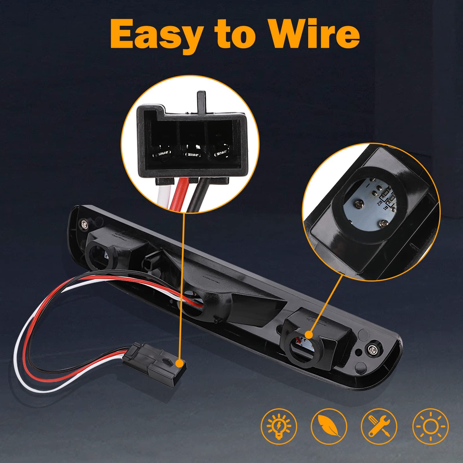 KanSmart 3rd Brake Light LED for 1992-1997 Ford F150 F250 F350 Bronco - Smoked Lens, High Mount, Reliable Performance, Foam Padd