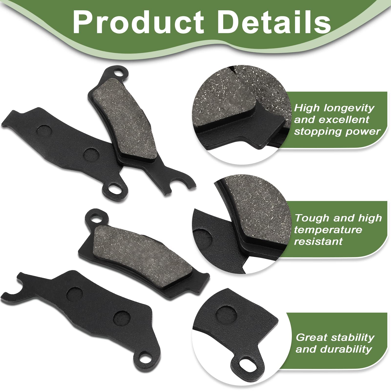 ZICOO Brake Pads for Can Am Outlander 450 500 570 650 800R 850 1000 2013-2024, Front & Rear Replacement Parts