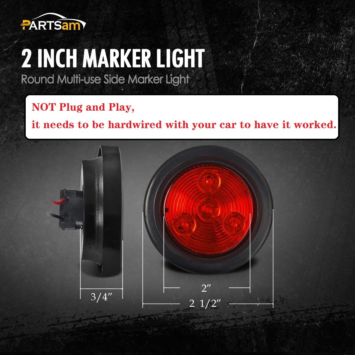 Partsam 5Pcs 2 Inch Red 4 Led Round Sealed Trailer Clearance Marker Light Mount Grommet/Pigtails Hardwired