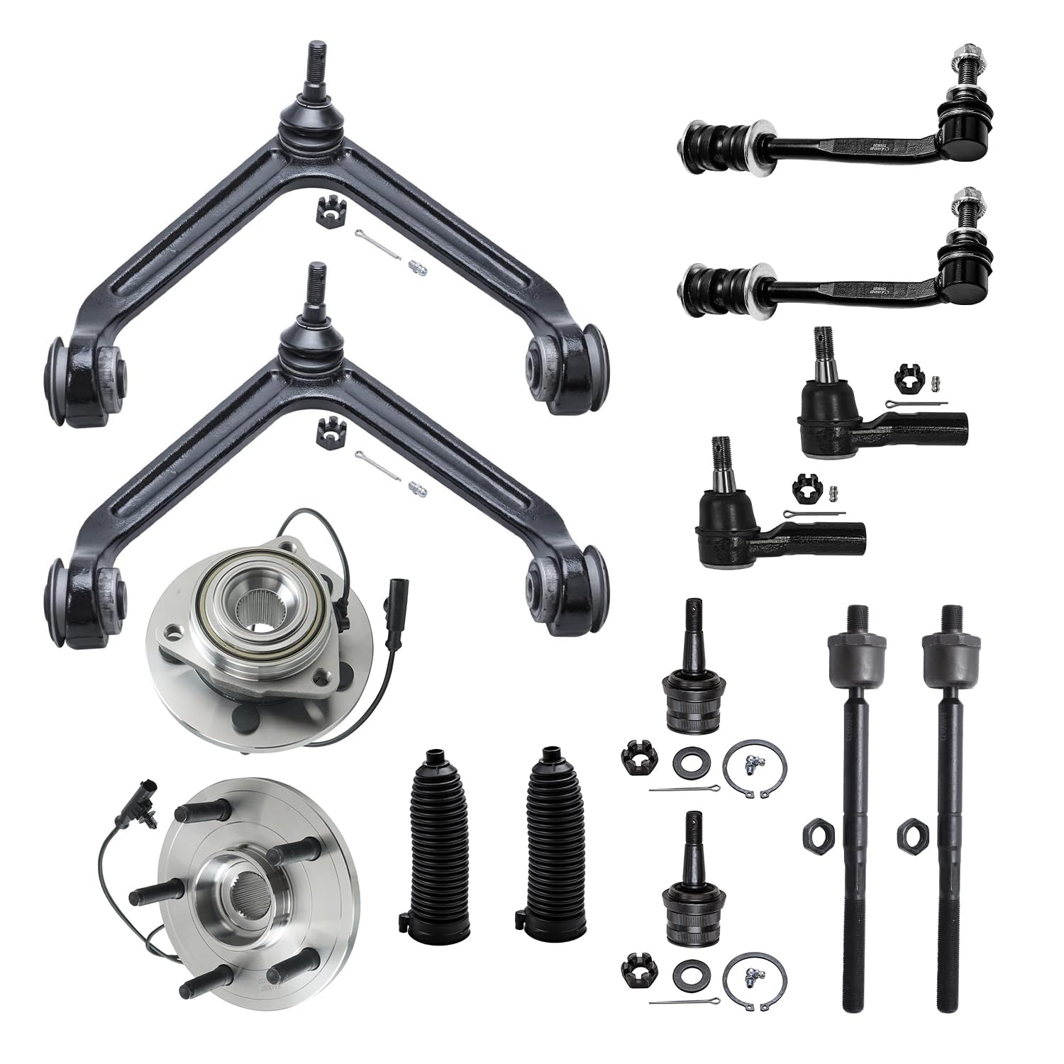 Detroit Axle - 14pc Front End suspension Kit for 2004-2005 Dodge Durango 5-Lug, Wheel Bearing and Hubs Upper Control Arms Sway B