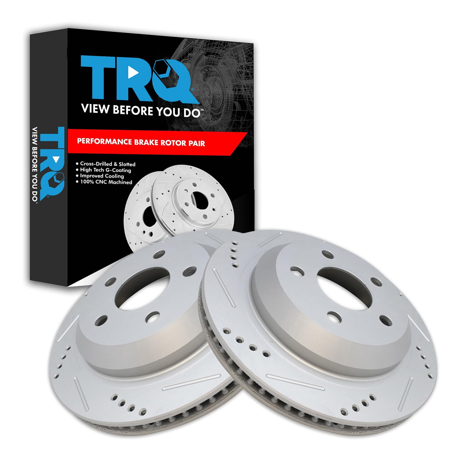 Trq Rear Performance Brake Rotors Set Premium G-Coated Cross Drilled & Slotted Compatible With 1998-2002 Chevrolet Camaro Pontia