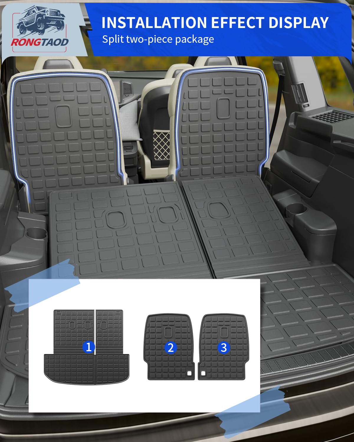 Rongtaod Cargo Mat Compatible With 2020-2025 Hyundai Palisade 7 Seats Trunk Mat Cargo Liner Kick Mat Trunk Liner 2024 Palisade A