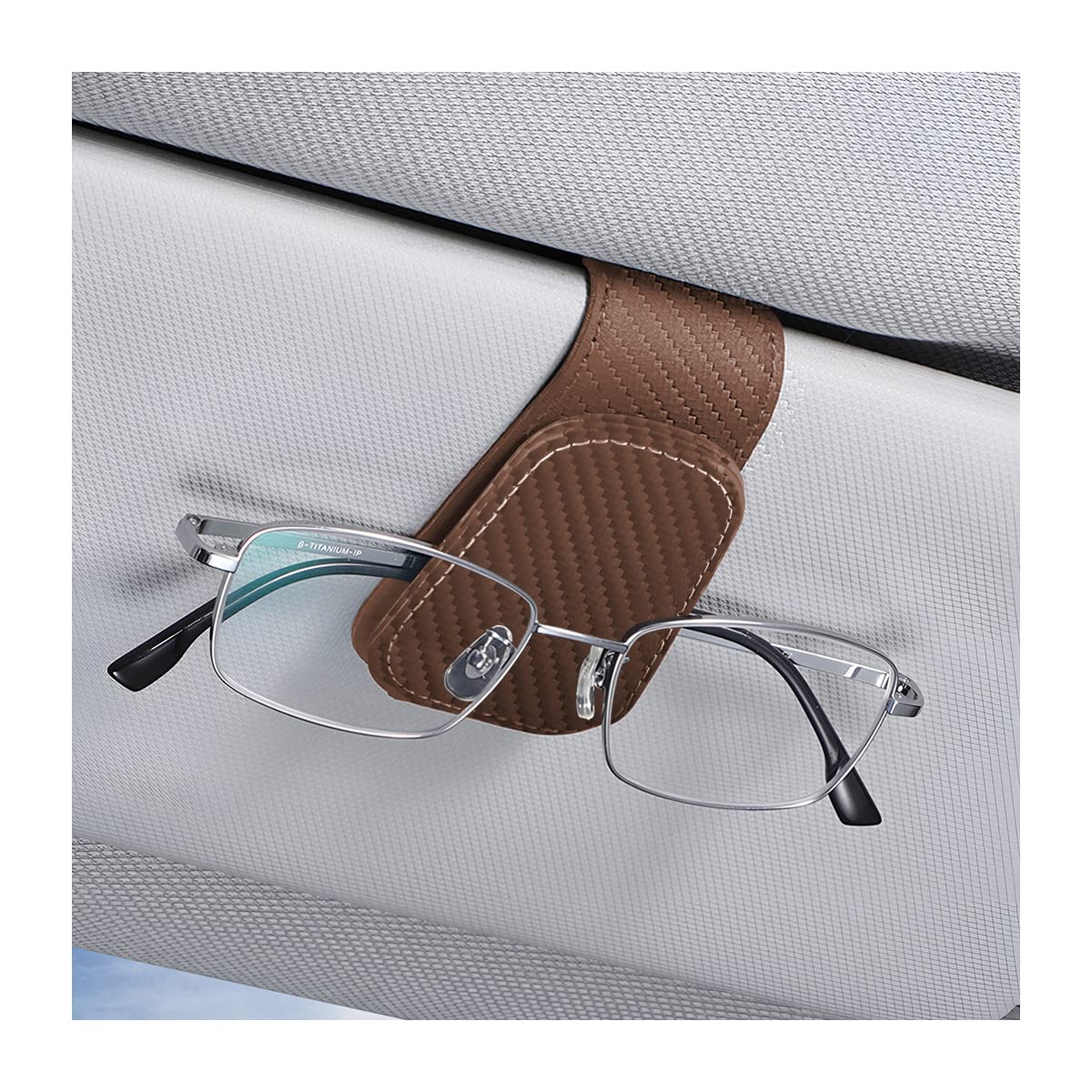 AICEL Sunglasses Holders for Car Sun Visor, Leather Eyeglasses Hanger Mounter, Magnetic Glasses Holder and Ticket Card Clip, Aut