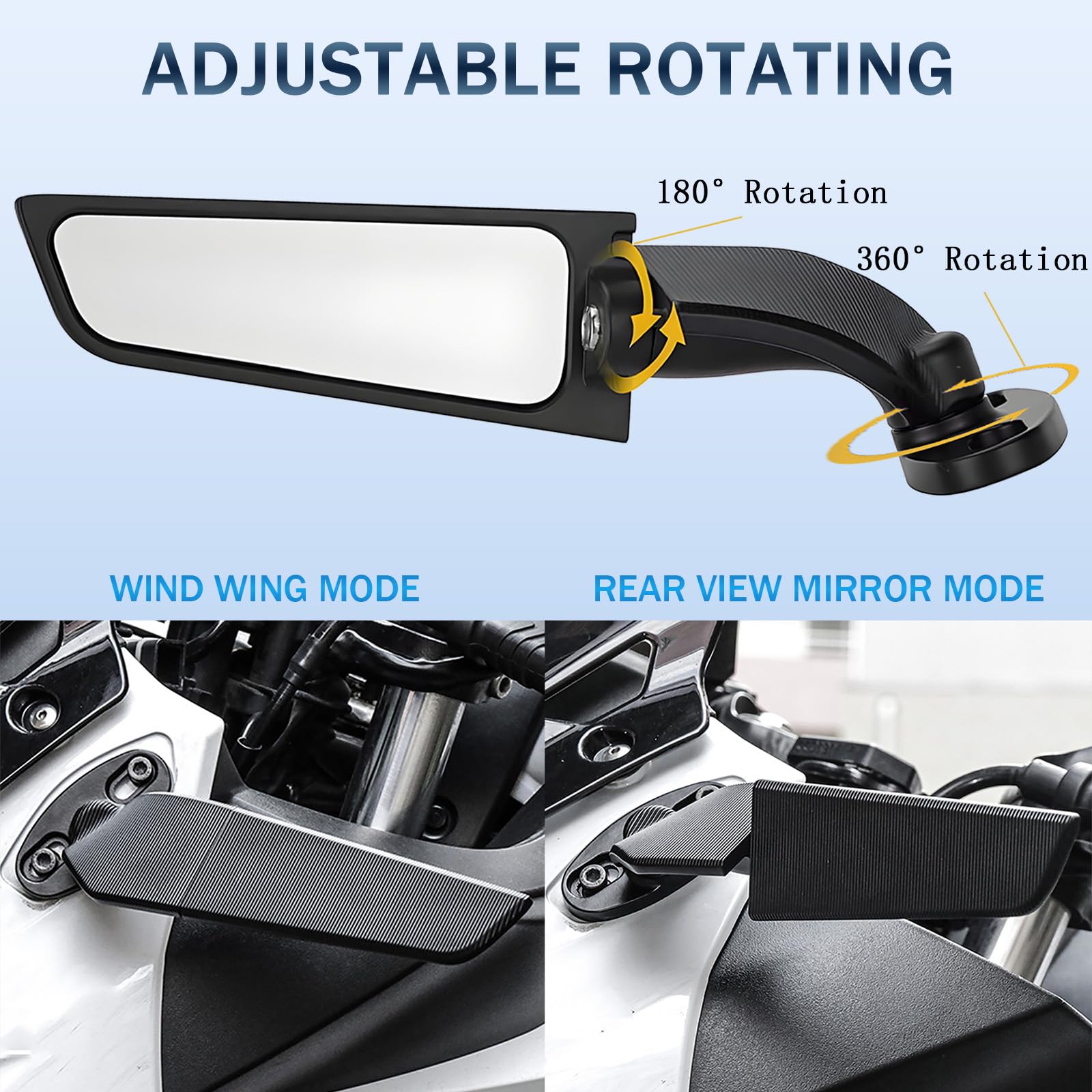 Motorcycle Rear View Mirrors, 360 Rotating Stealth Mirror, Adjustable Side Mirrors, for Honda CBR300R CBR500R CBR600RR CBR1000RR