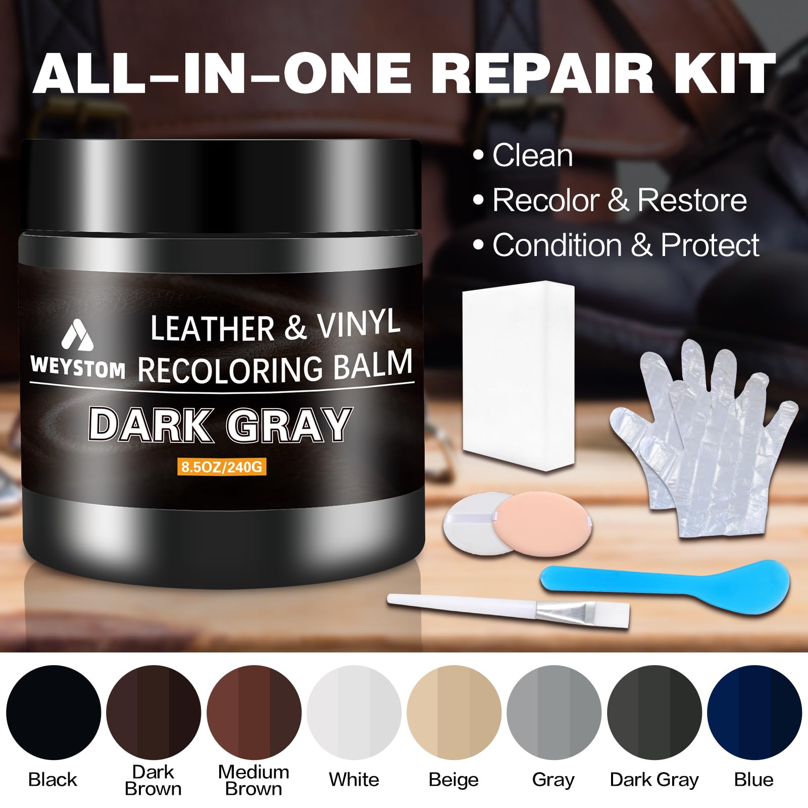 Leather Recoloring Balm - Leather Repair Kit For Furniture, Dye, Recolor, Renew, Repair & Restore Aged, Faded, Cracked, Peeling
