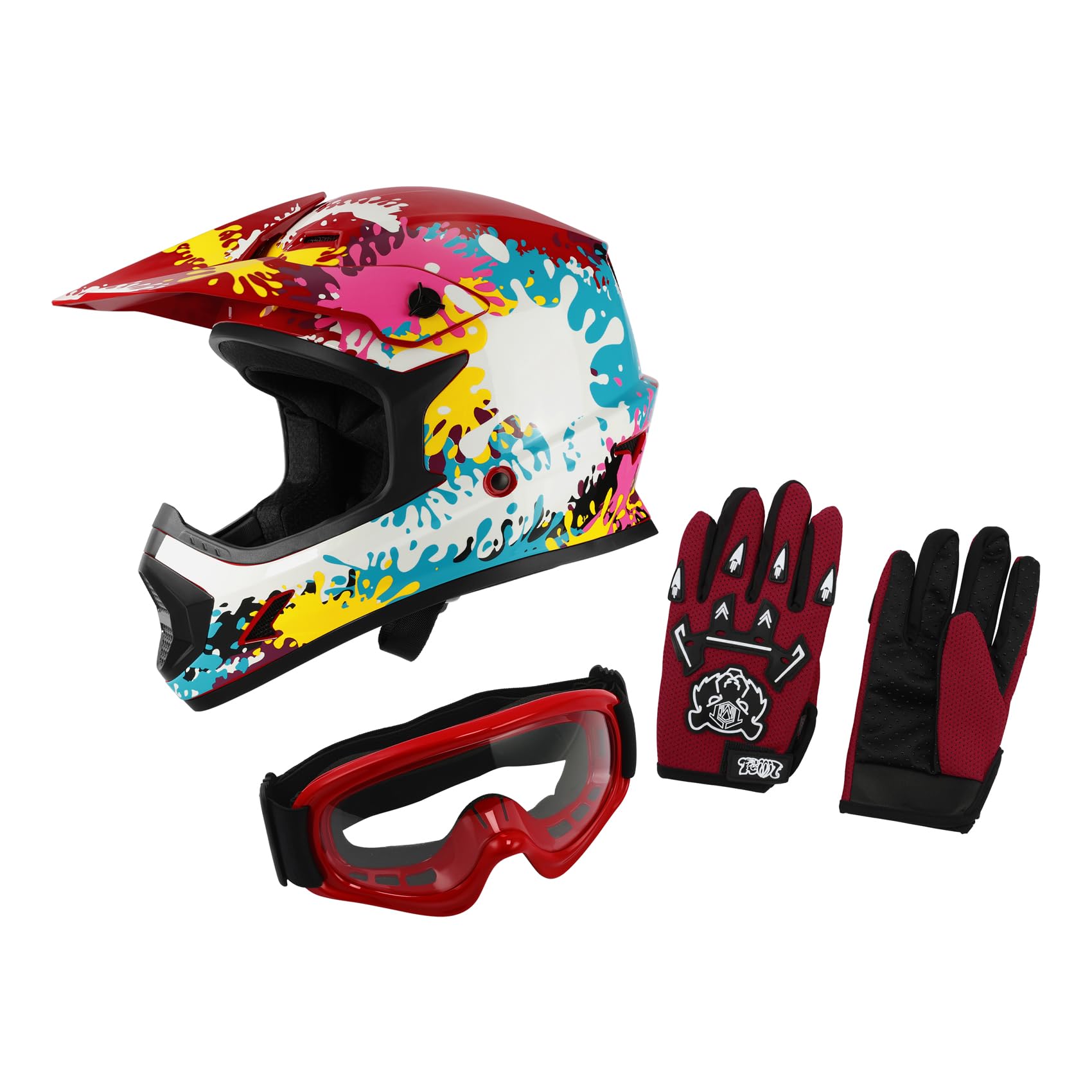 Xfmt Dot Youth Kids Motocross Offroad Street Dirt Bike Helmet Motorcycle Atv Full Face Helmet With Goggles Gloves, Spray Graffit