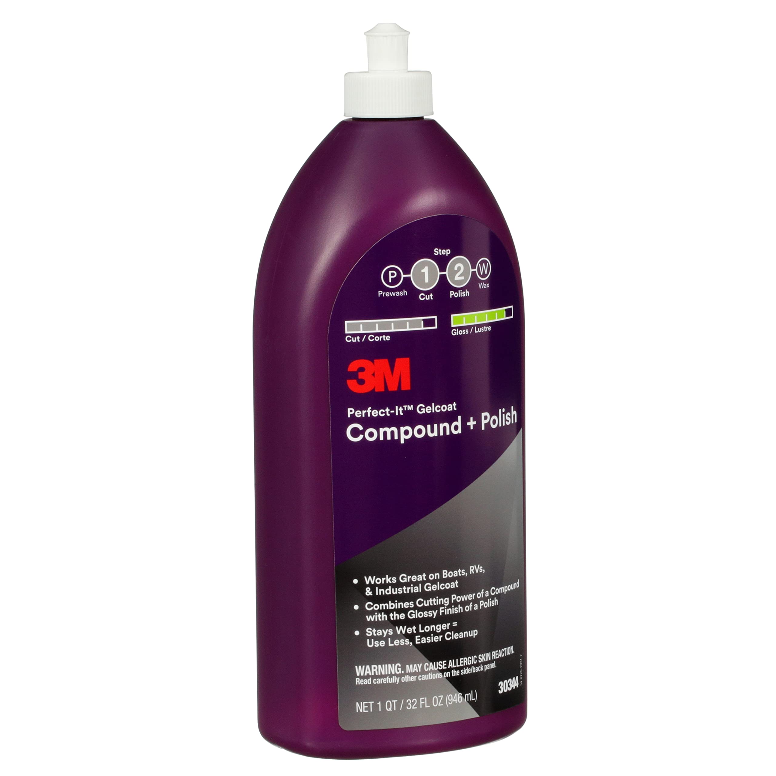 3M Perfect-It Gelcoat Compound + Polish 30344, 1 Qt (32 Fl Oz/946 Ml)