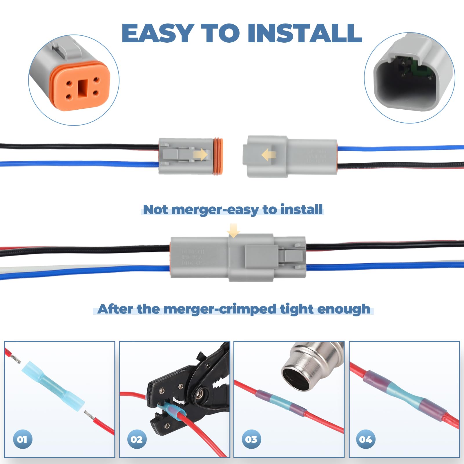 6 Kit Deutsch DT 4 pin Grey Male Female Wiring Harness Deutsch Pigtail 4 Wire Way Waterproof Automotive Electrical Connector 16