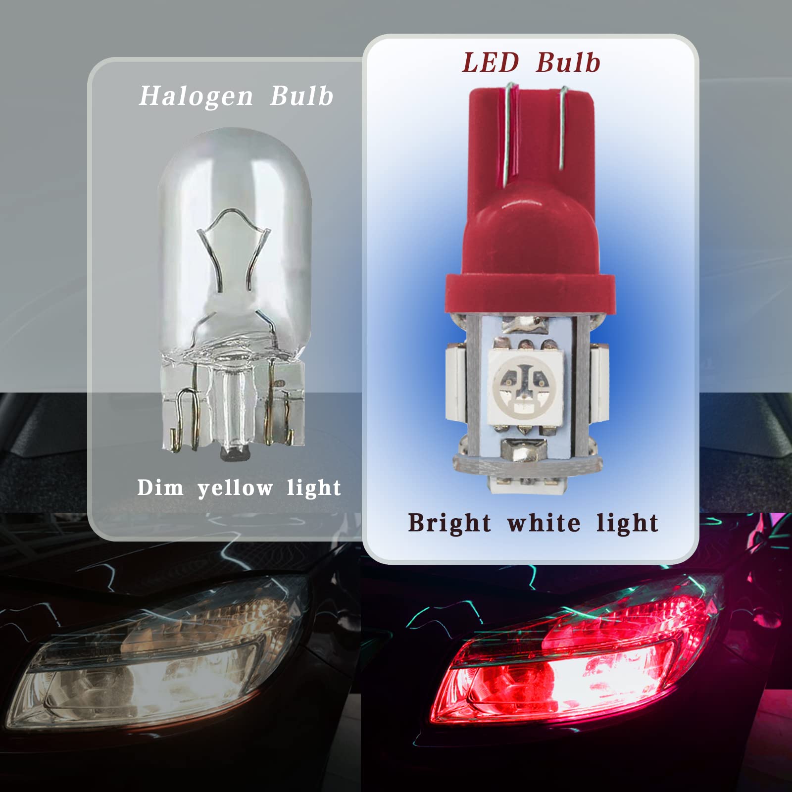 10Pcs 194 Led Light Bulb 6000K Wedge T10 Led Bulb 5Smd 5050 Chips, 168 T10 2825 5Smd Dc 12V Replacement Bulbs For Car Dome Map D