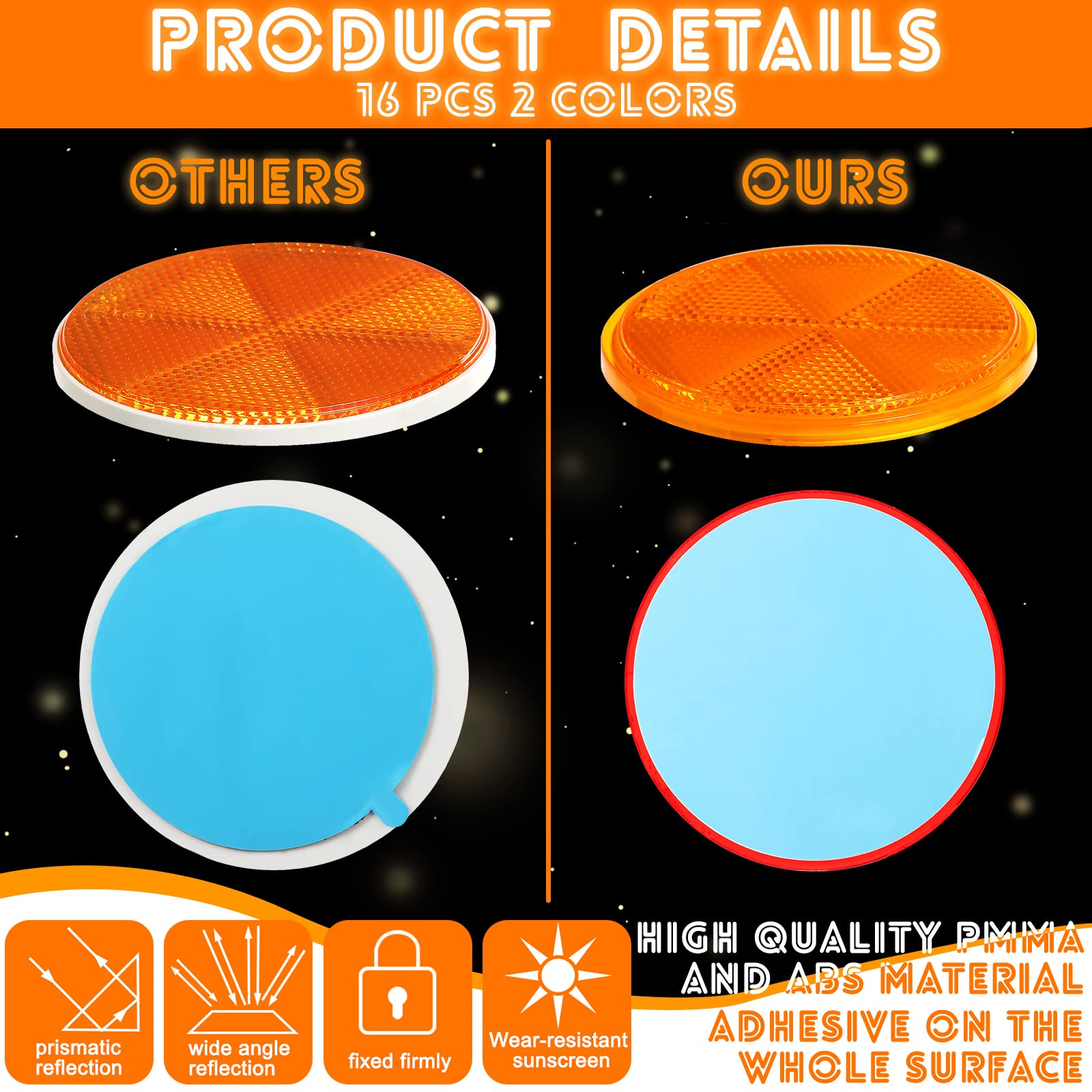 16 Pieces Round Reflectors 3'' Stick on Reflector Quick Mount Bicycle Reflectors Adhesive Motorcycle Safety Reflector for Cars,
